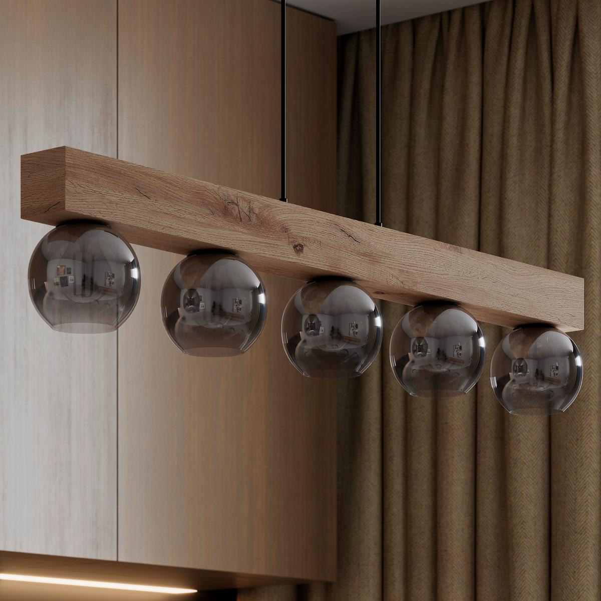 Svjetiljka Viseća 15656-5h Moitas - prirodne boje/crna, Natur, staklo/drvni materijal (115/15/120cm) - Globo