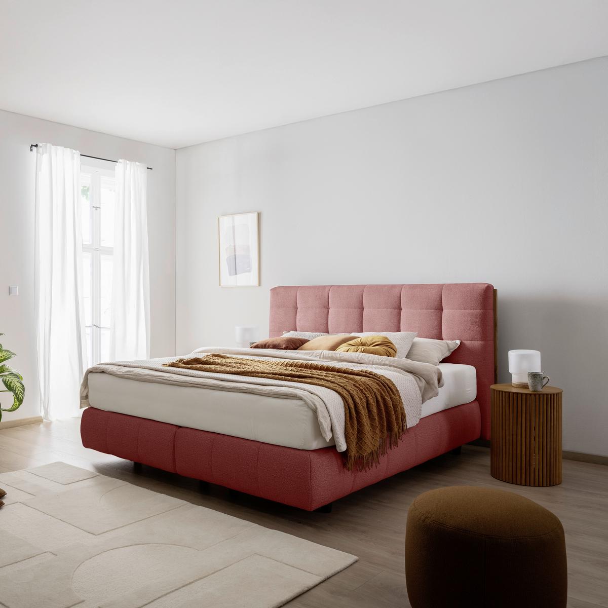 Boxspringbett Lavenito Rot ca. 200x200cm - Rot/Schwarz, KONVENTIONELL, Textil (200/200cm) - Premium Living