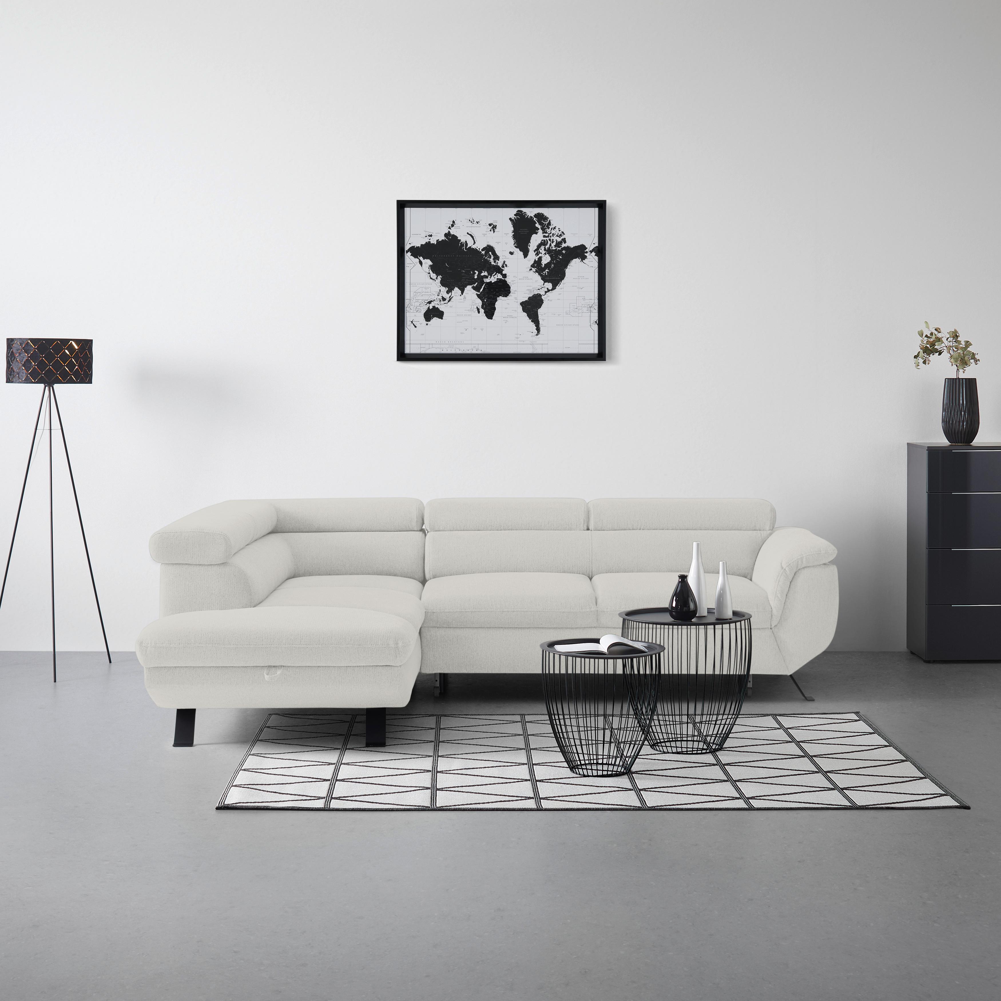 Ecksofa Raven Grauweiß - Grauweiß/Schwarz, MODERN, Textil/Metall (198cm) - Mömax