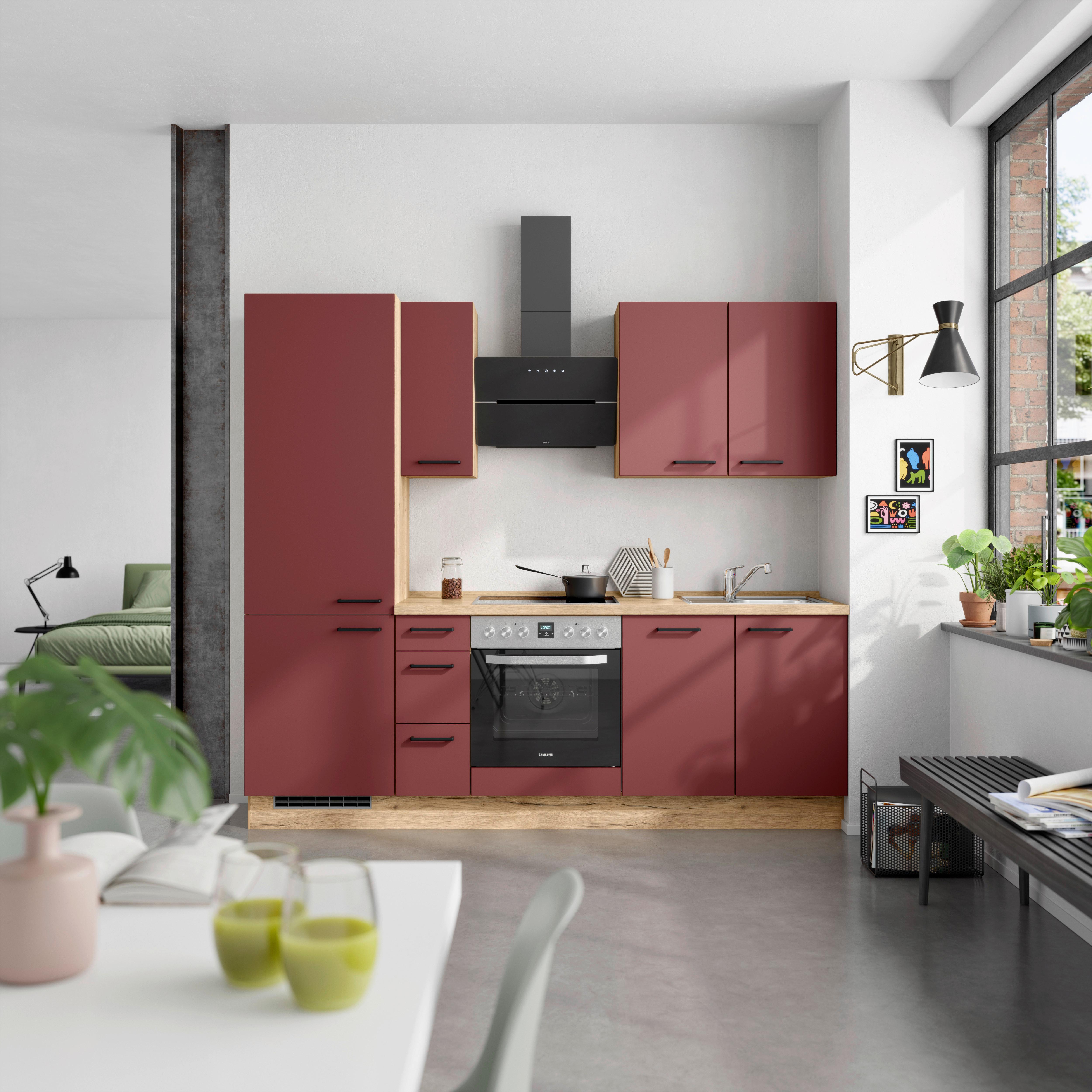 Küchenblock Easytouch High m. Geräten Dunkelrot - Eichefarben/Schwarz, MODERN, Holzwerkstoff/Metall (240cm) - Nobilia