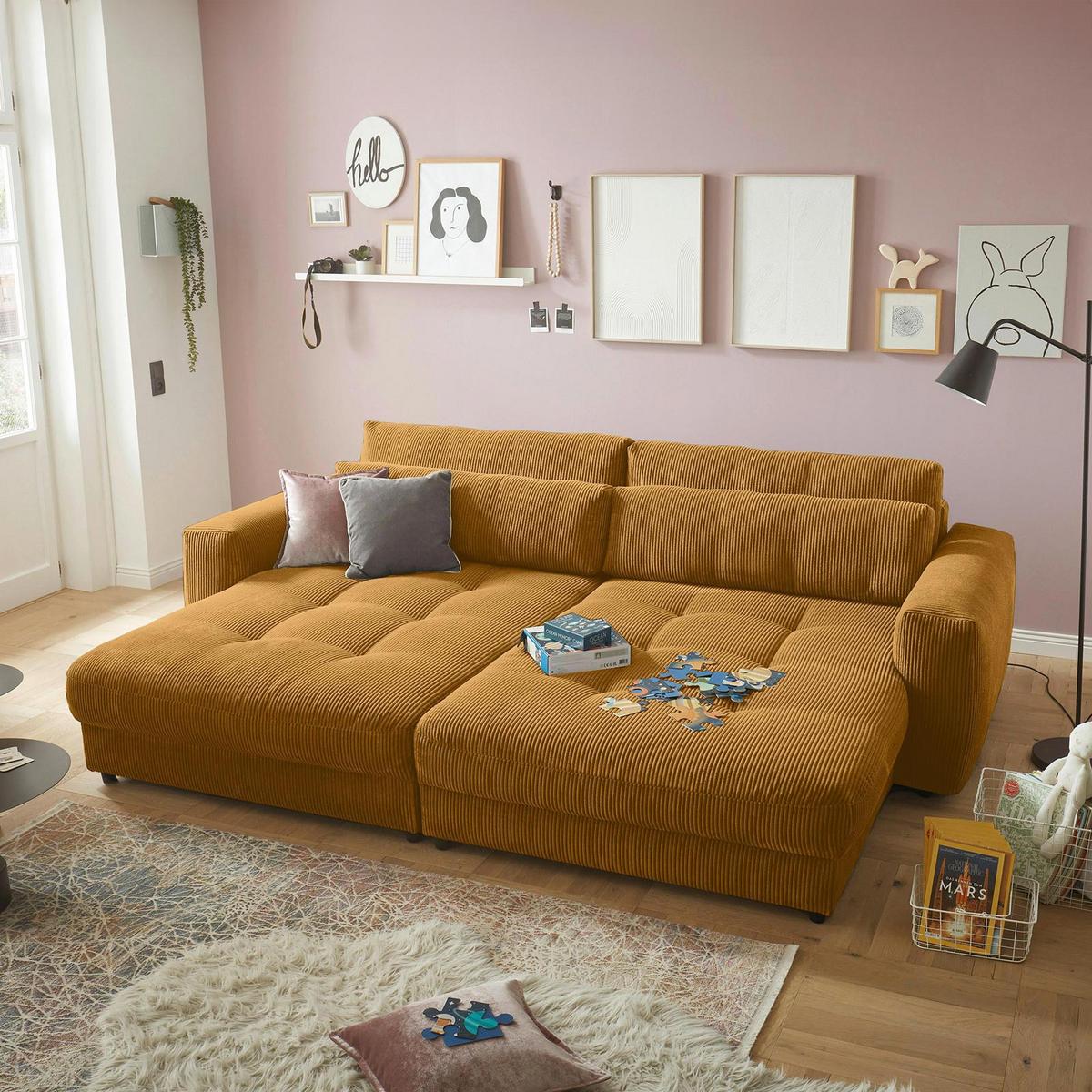 Bigsofa Barura Loveseat ca. 292x194 cm Gelb - Gelb/Schwarz, KONVENTIONELL, Holzwerkstoff/Kunststoff (292/90/194cm) - MID.YOU