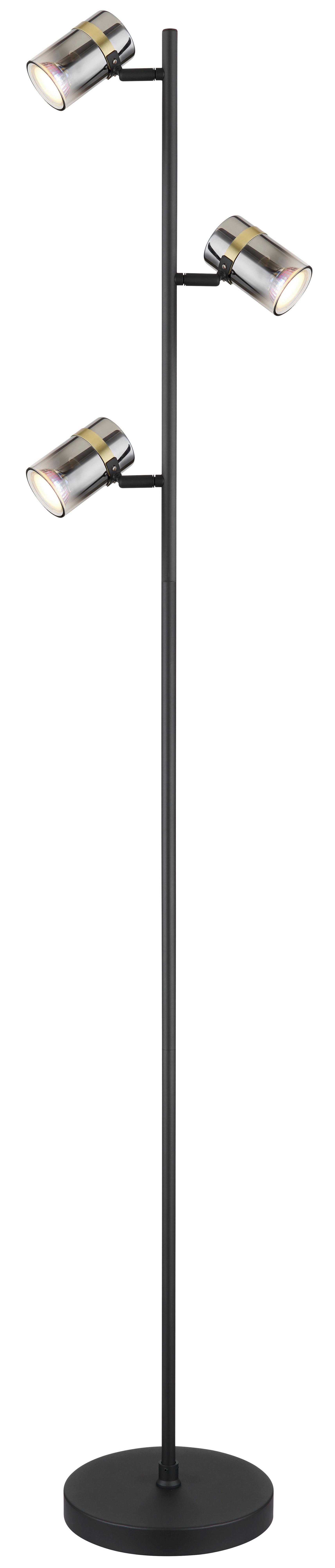 Stehleuchte Trabby Rauchfarben max. 8 Watt - Messingfarben/Schwarz, Design, Glas/Kunststoff (23/154cm) - Globo