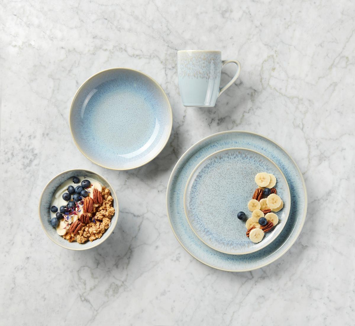 SERWIS OBIADOWO-ŚNIADANIOWY GLOSSY PURPLE BLUE - niebieski, Trend, ceramika - Novel