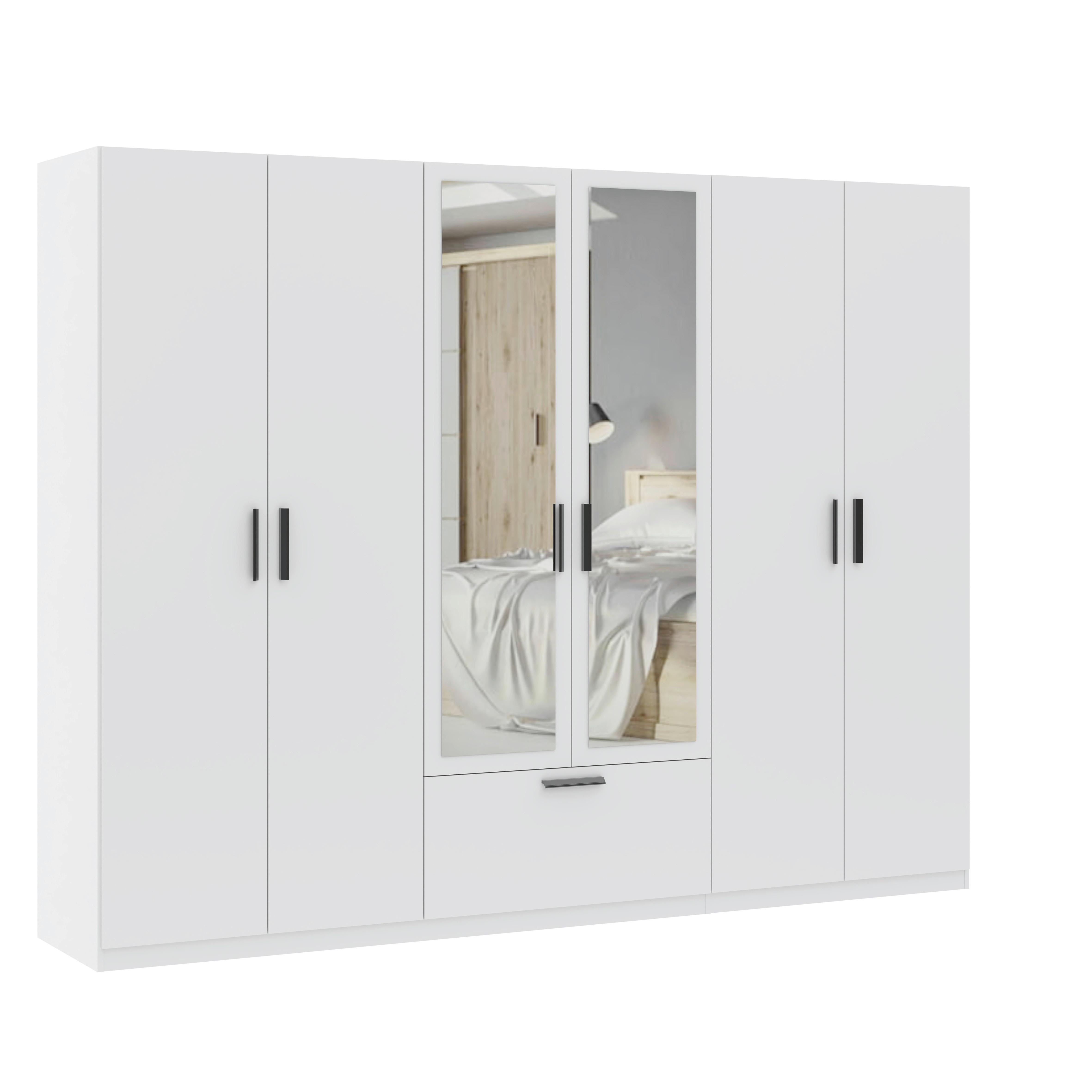 Drehtürenschrank Milos 6T1S2S Weiß - Schwarz/Weiß, MODERN, Glas/Holzwerkstoff (270/210/54cm) - Mömax