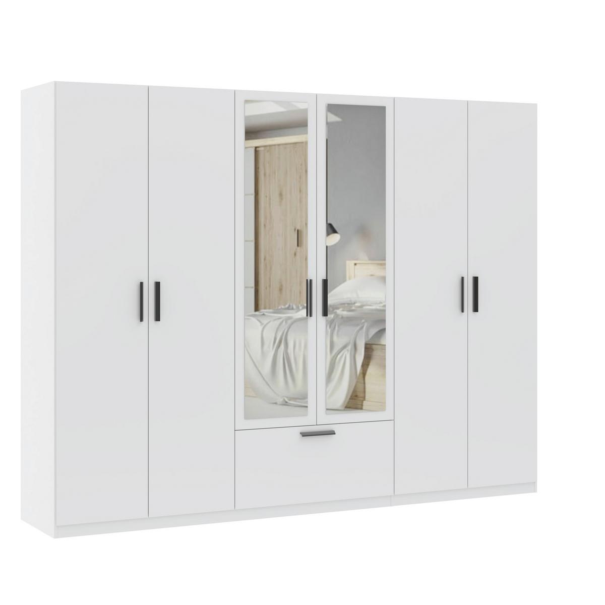 Drehtürenschrank Milos 6T1S2S Weiss - Weiss/Schwarz, Modern, Glas/Holzwerkstoff (270/210/54cm) - Mömax