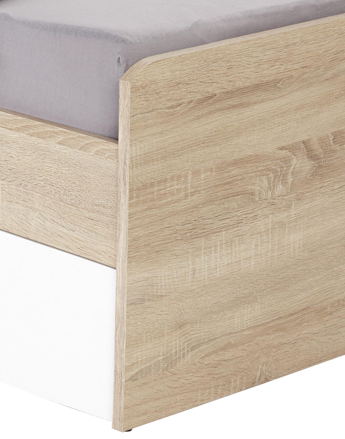 Stauraumbett Wiki ca. 204x95 cm Weiß/Eiche - Weiß/Sonoma Eiche, KONVENTIONELL, Holzwerkstoff (90/200cm) - MID.YOU