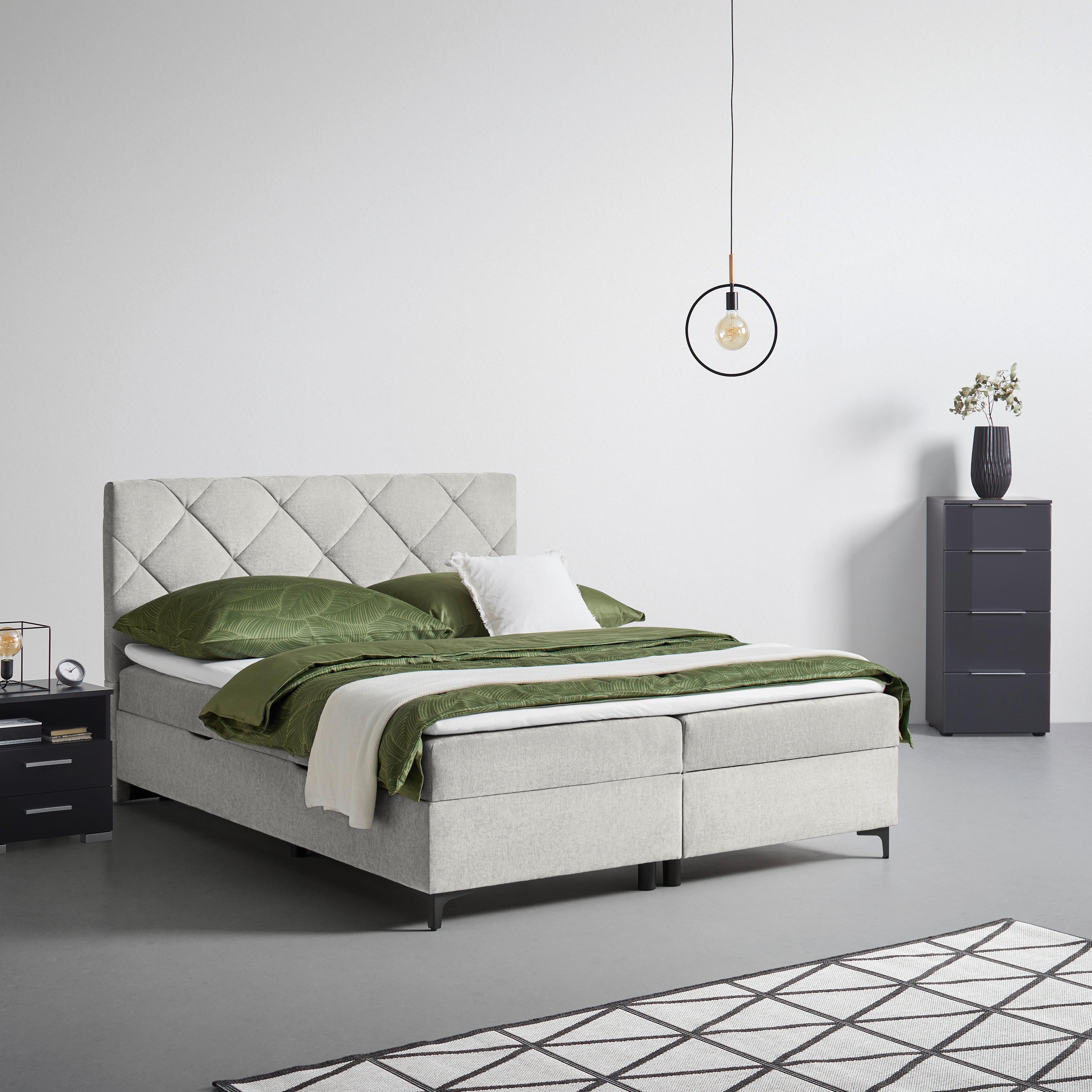 Boxbett Wind Hellgrau ca. 180x200cm - Hellgrau/Schwarz, KONVENTIONELL, Textil/Metall (180/200cm) - Mömax