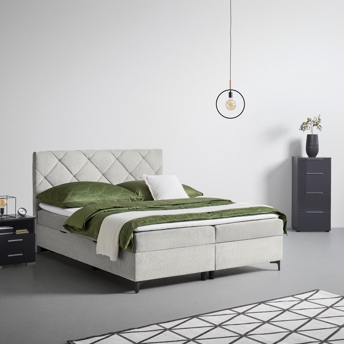 Boxbett Wind Hellgrau ca. 160x200cm - Hellgrau/Schwarz, KONVENTIONELL, Textil/Metall (160/200cm) - Mömax