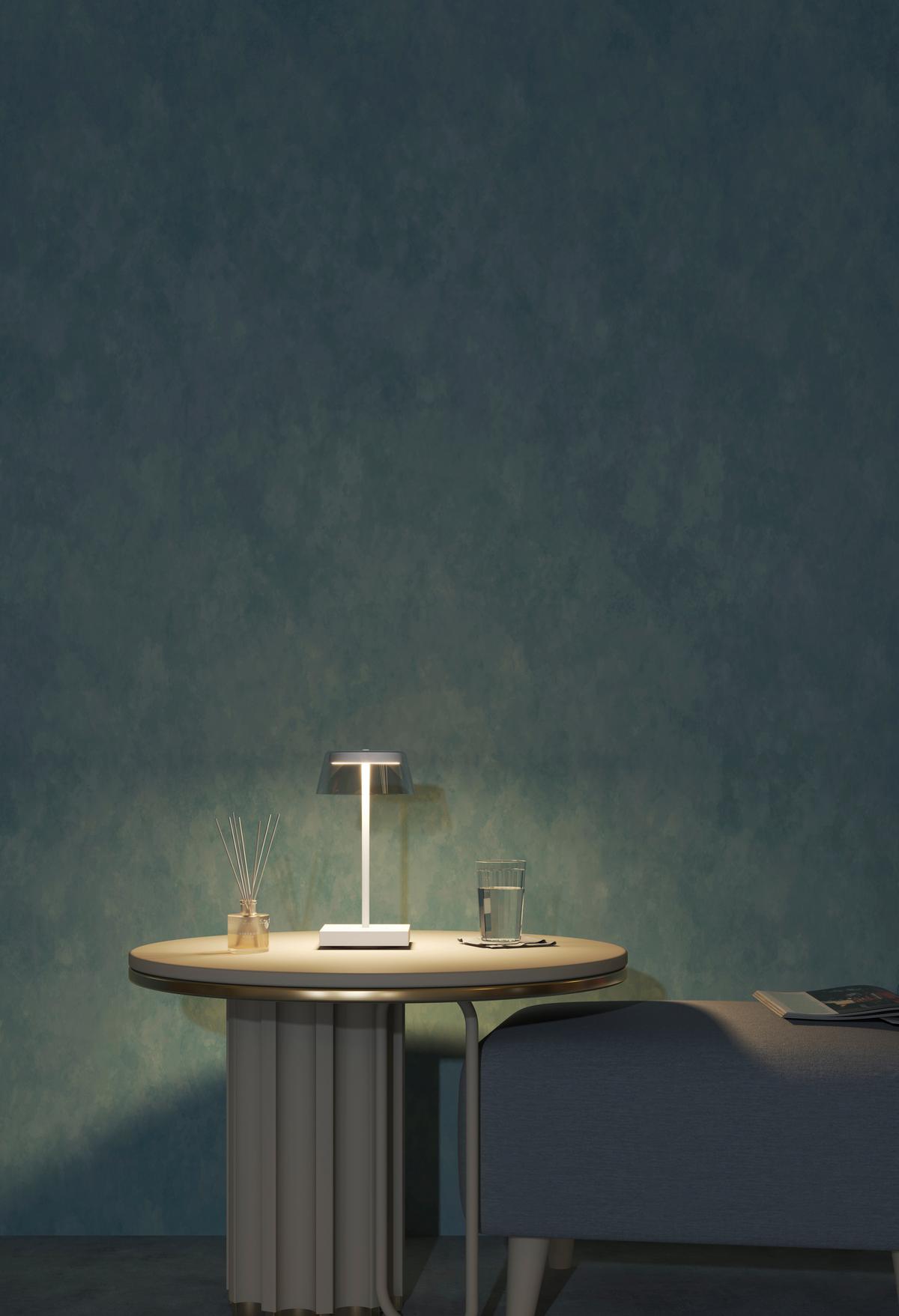 LAMPA STOŁOWA Z AKUMULATOREM CLEAR - biały, Design, metal/szkło (13,7/27cm) - Dieter Knoll