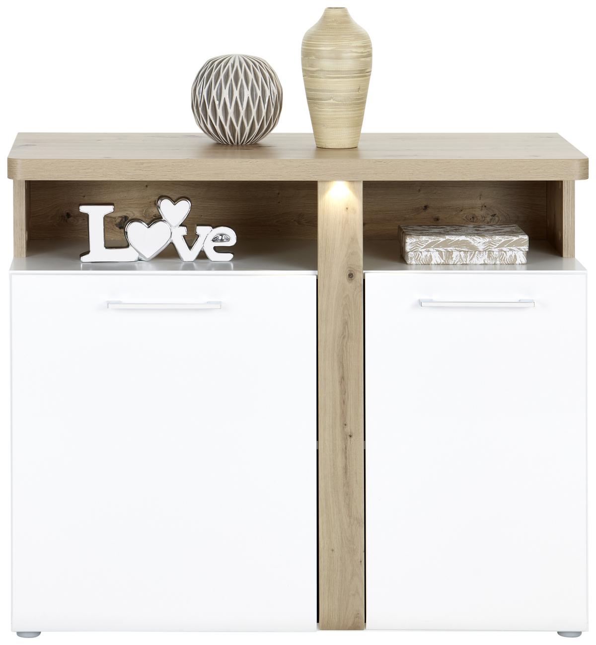 Comodă cu uși VIOLA - alb/culoare lemn stejar, Modern, plastic/metal (103,5/85,9/43,2cm) - Premium Living