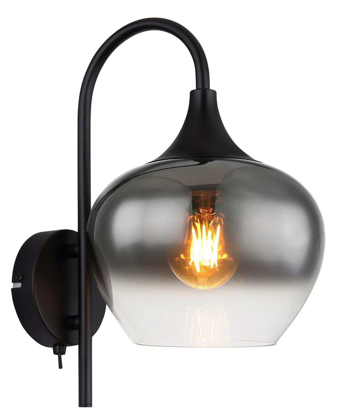 Wandleuchte Maxy in Rauchfarben max. 40 Watt - Schwarz, Glas/Metall (18/25/32cm) - Globo