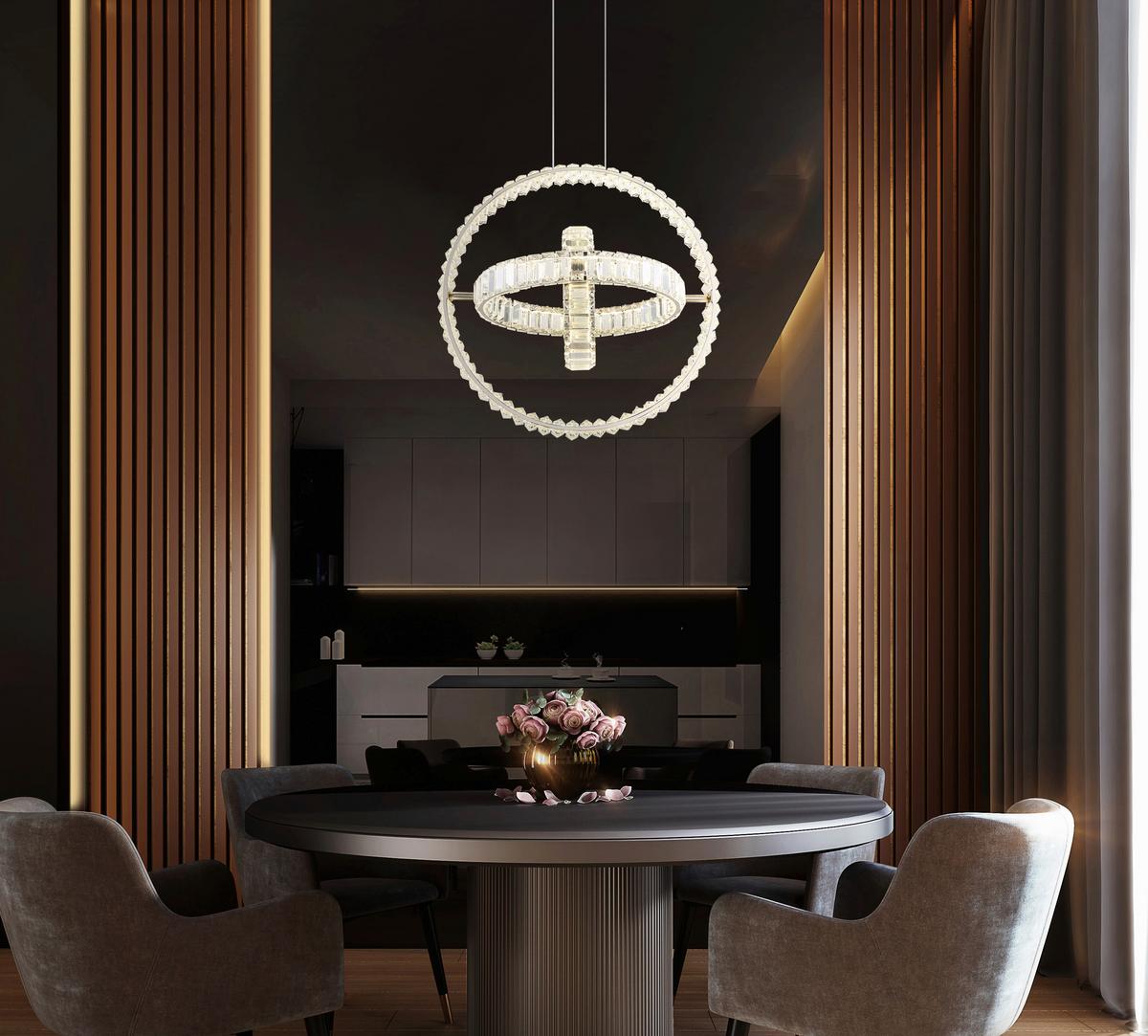 LED-HÄNGELEUCHTE 67339-115C NEIL - Klar/Chromfarben, Design, Glas/Metall (50/40/120cm) - Globo