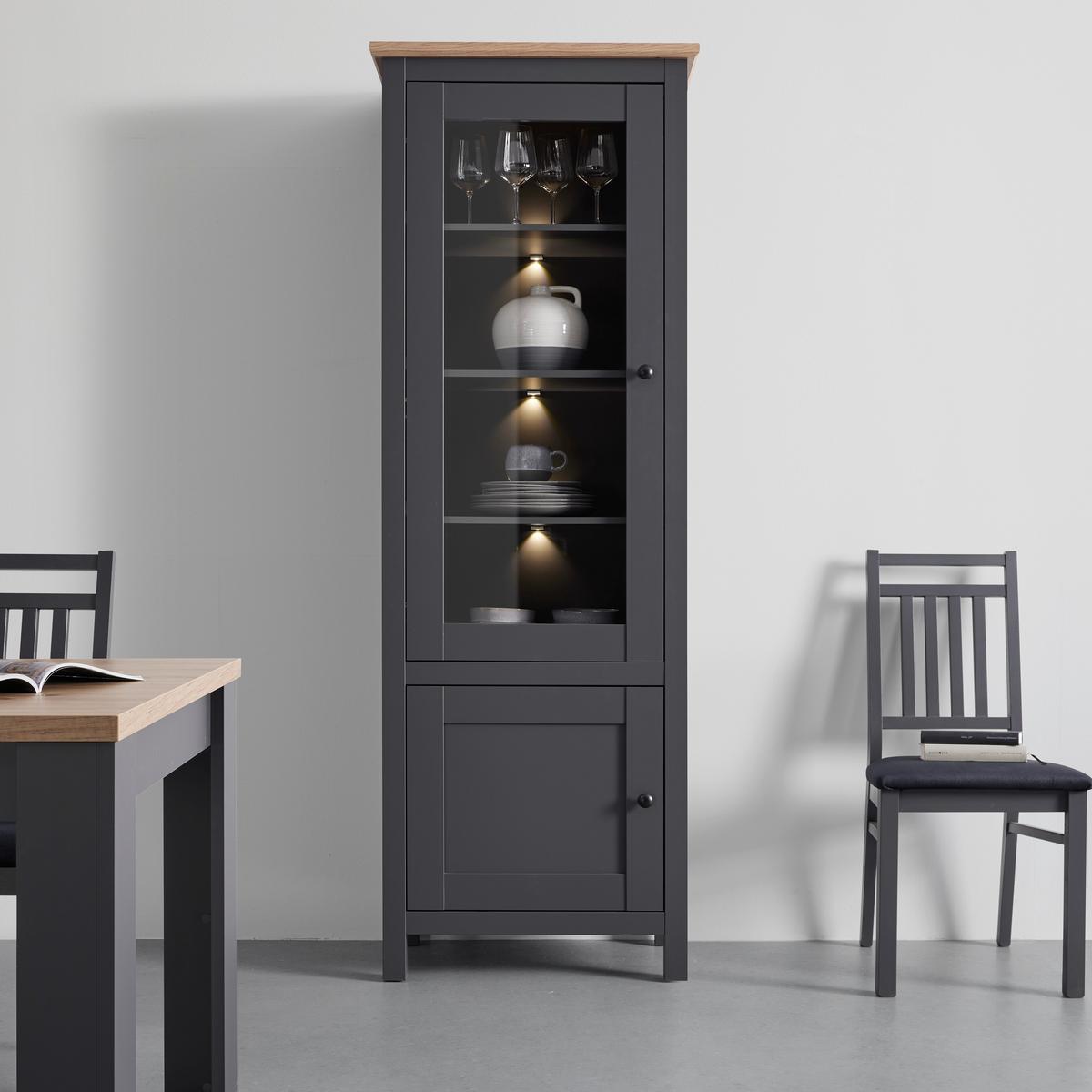 Vitrine "Claudio" dunkelgrau/eiche - Dunkelgrau/Graphitfarben, Modern, Glas/Holz (71/203/44cm) - Bessagi Home