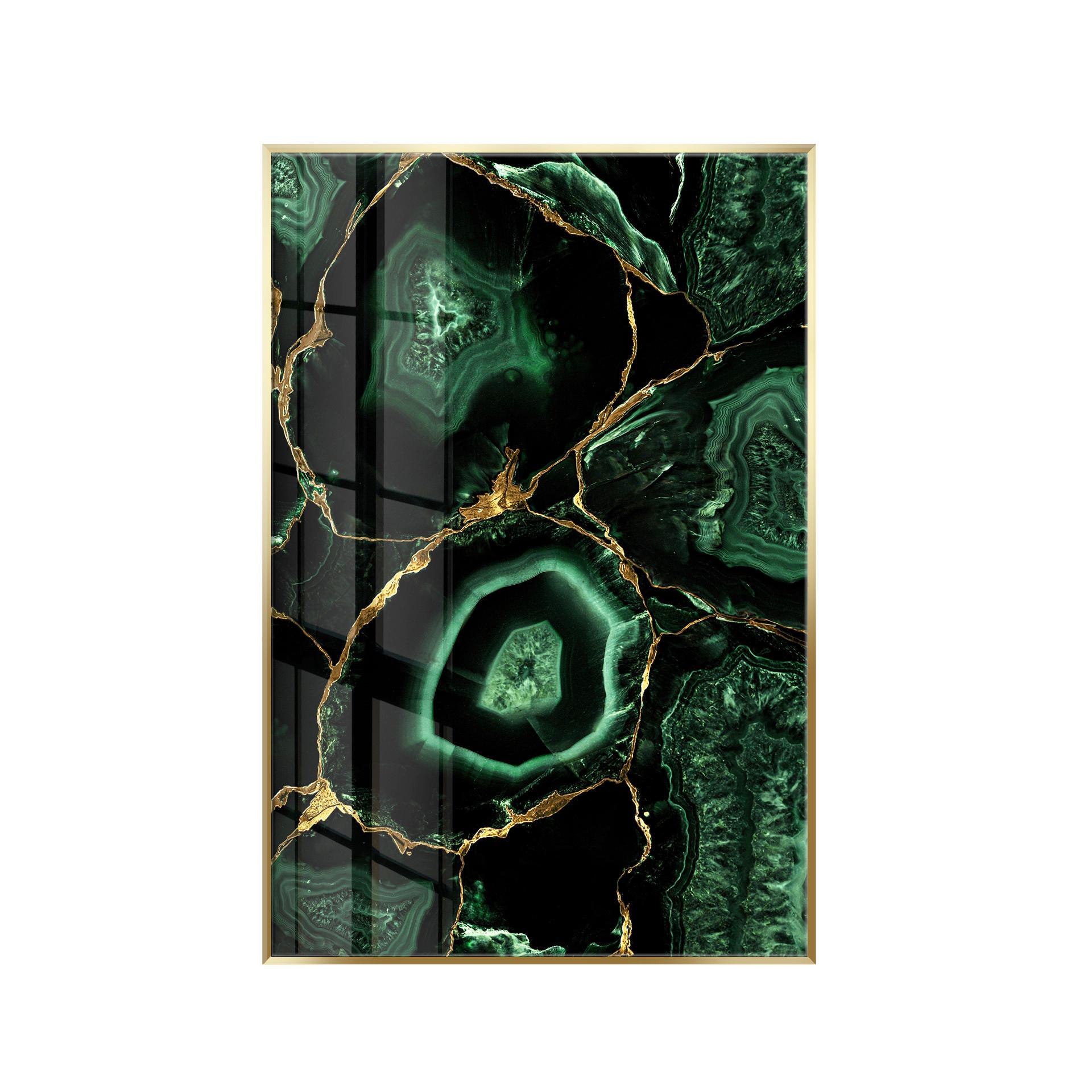 Glasbild Goldfarben/Grün ca. 80x120cm - Smaragdgrün/Goldfarben, Basics, Glas/Holz (80/120cm)