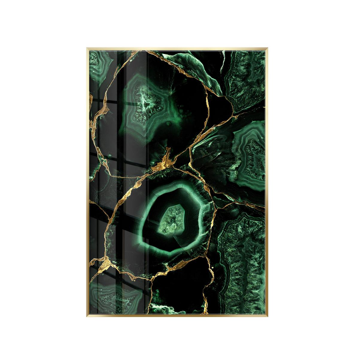 Glasbild Goldfarben/Grün ca. 80x120cm - Smaragdgrün/Goldfarben, Basics, Glas/Holz (80/120cm)