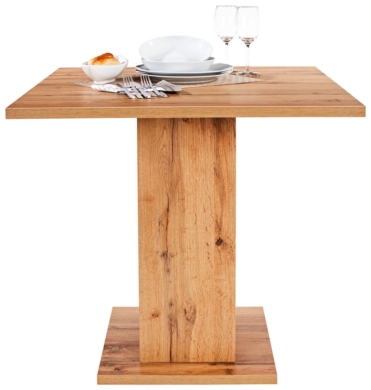 Masă sufragerie Sigmund - alb/culoare lemn stejar, Konventionell, material pe bază de lemn (79,5/74/79,5cm) - Based