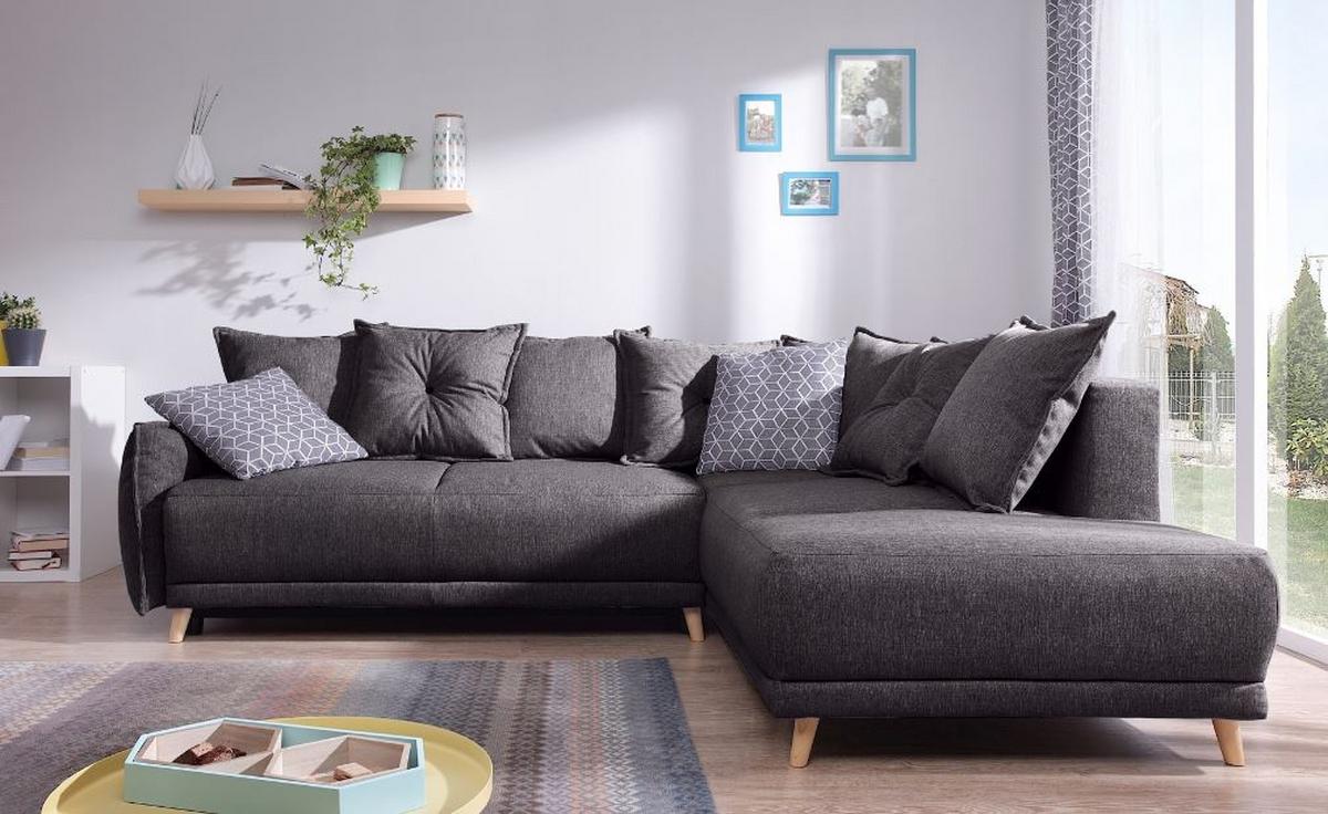 Eckschlafsofa in Dunkelgrau ´LAZY LUKKA´ - Dunkelgrau/Hellgrau, Basics, Holz/Textil (235/190cm) - MID.YOU