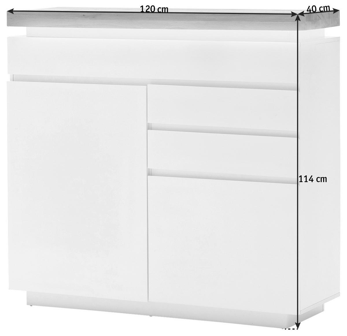 KOMODA ROMINA - kolor dębowy/biały, Design, materiał drewnopochodny/drewno (120/114/40cm)