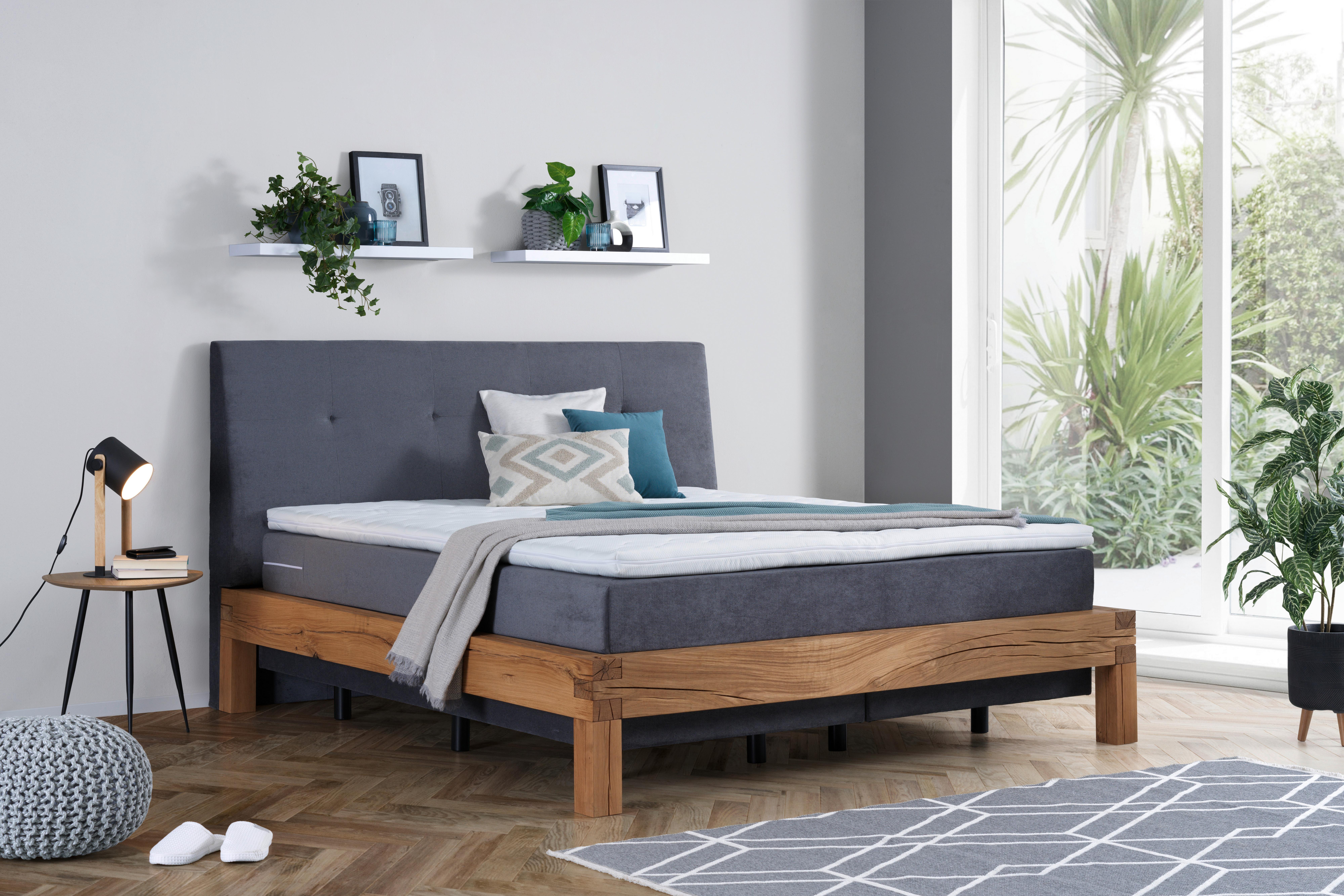 ŁÓŻKO BOXSPRING KING - kolor dębowy/szary, Natur, materiał drewnopochodny/drewno (180/200cm) - Linea Natura