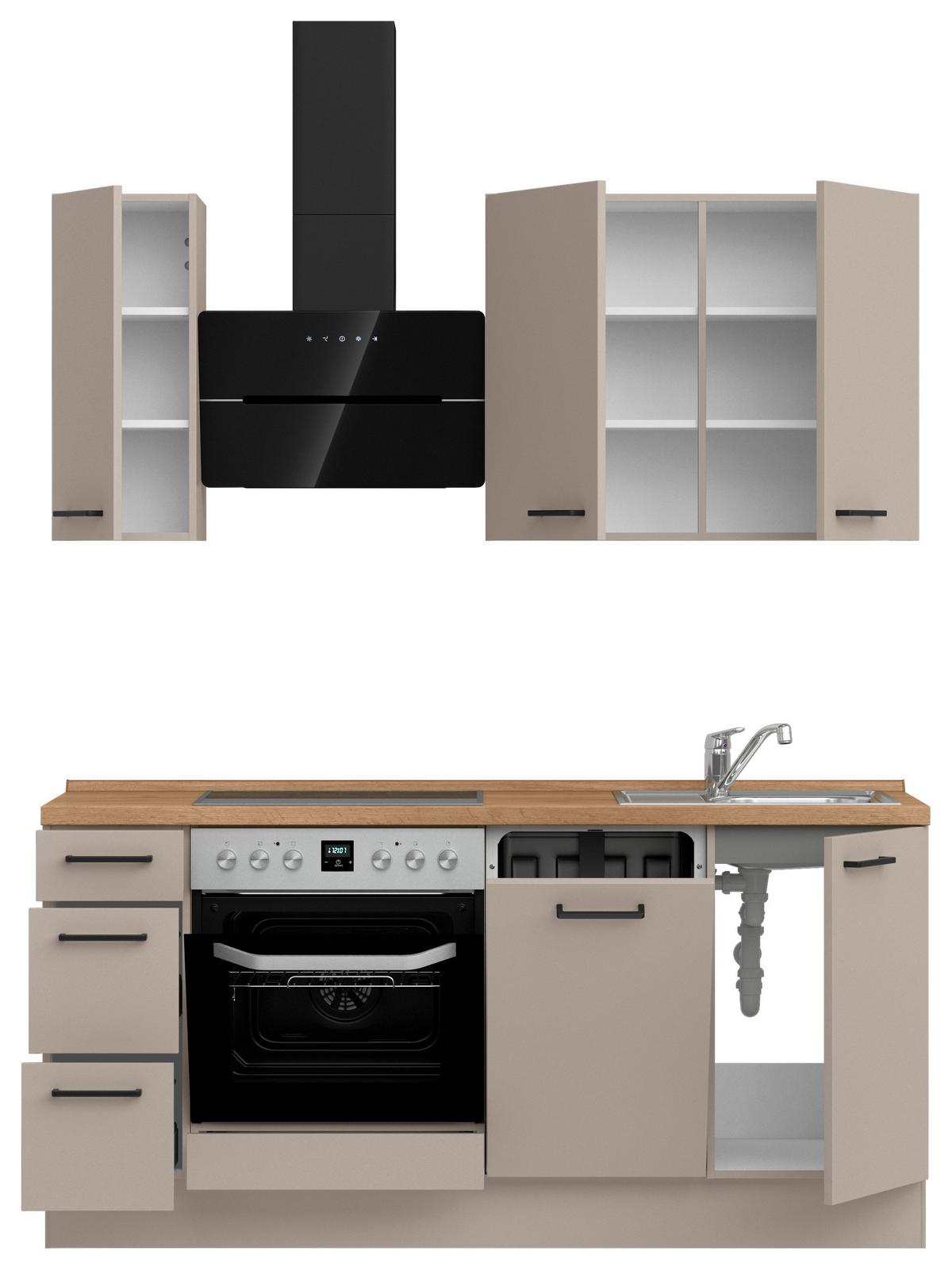 Küchenblock Easytouch High m. Geräten Sandfarben - Sandfarben/Eichefarben, MODERN, Holzwerkstoff/Metall (180cm) - Nobilia