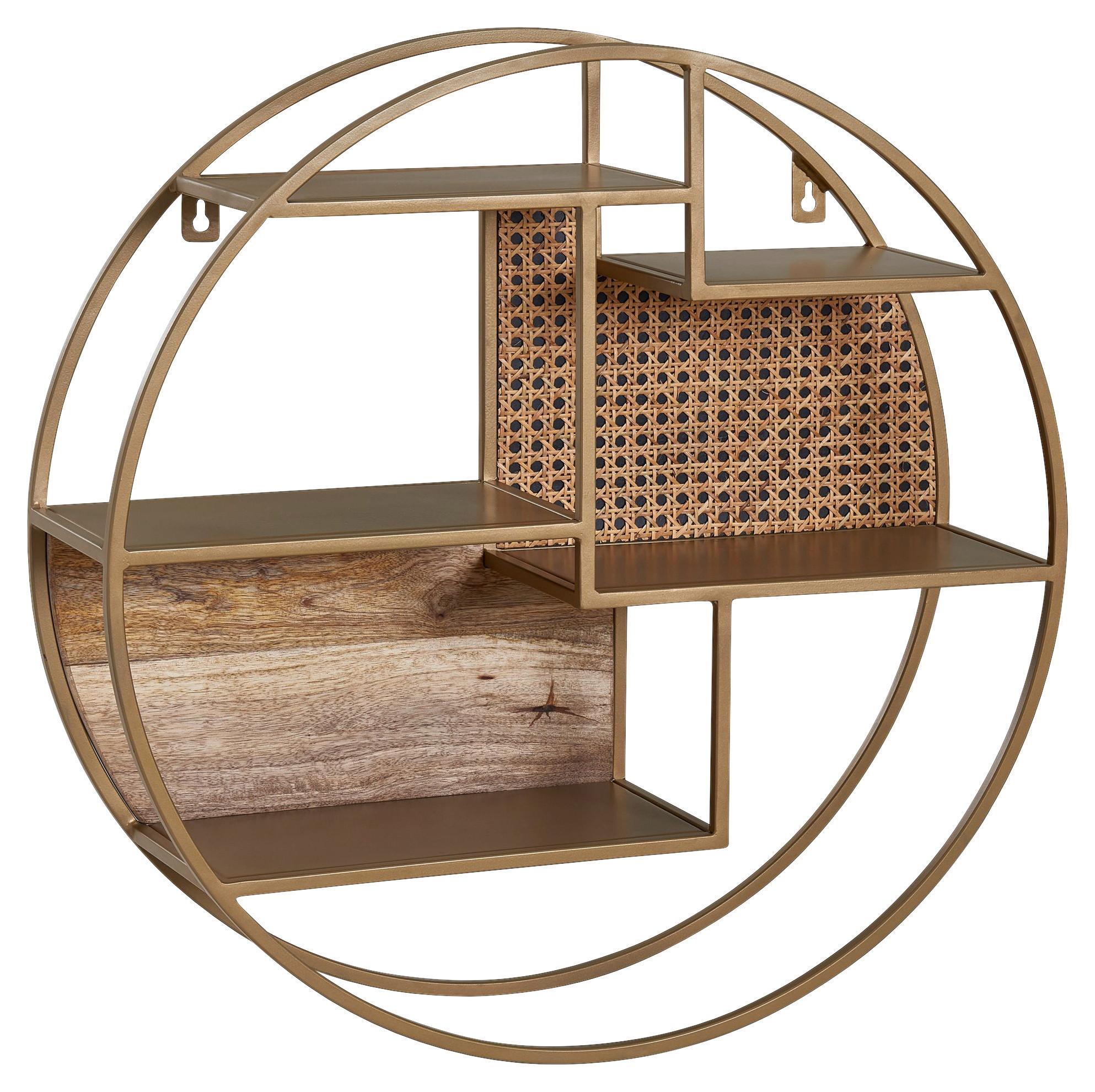 Wandregal Messingfarben/Rattan - Messingfarben/Braun, MODERN, Holz/Metall (62/62/17cm) - MID.YOU