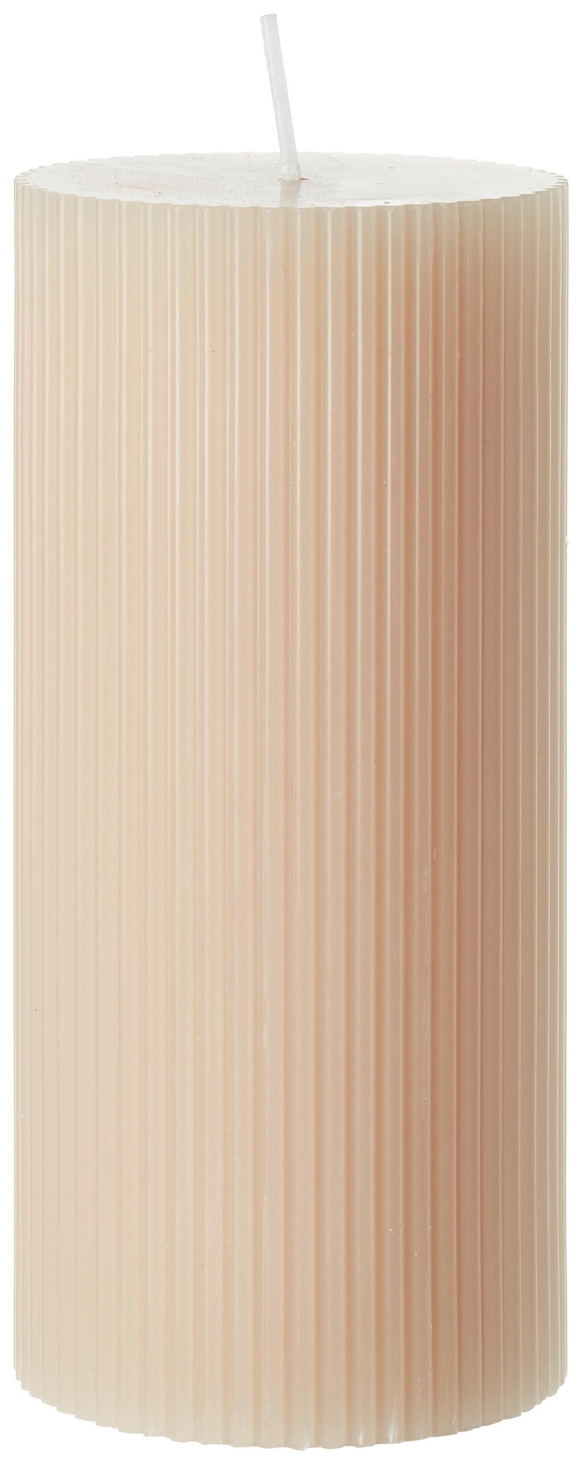 Stumpenkerze Stripes in diversen Farben - Taupe/Hellrosa (7/15cm) - Premium Living