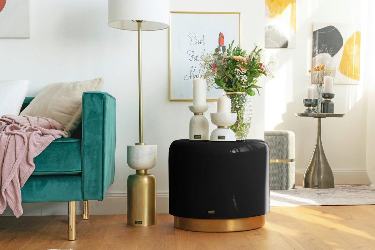 HOCKER ARTISSE 250 - Goldfarben/Schwarz, Design, Metall (51,5/43cm) - Kayoom