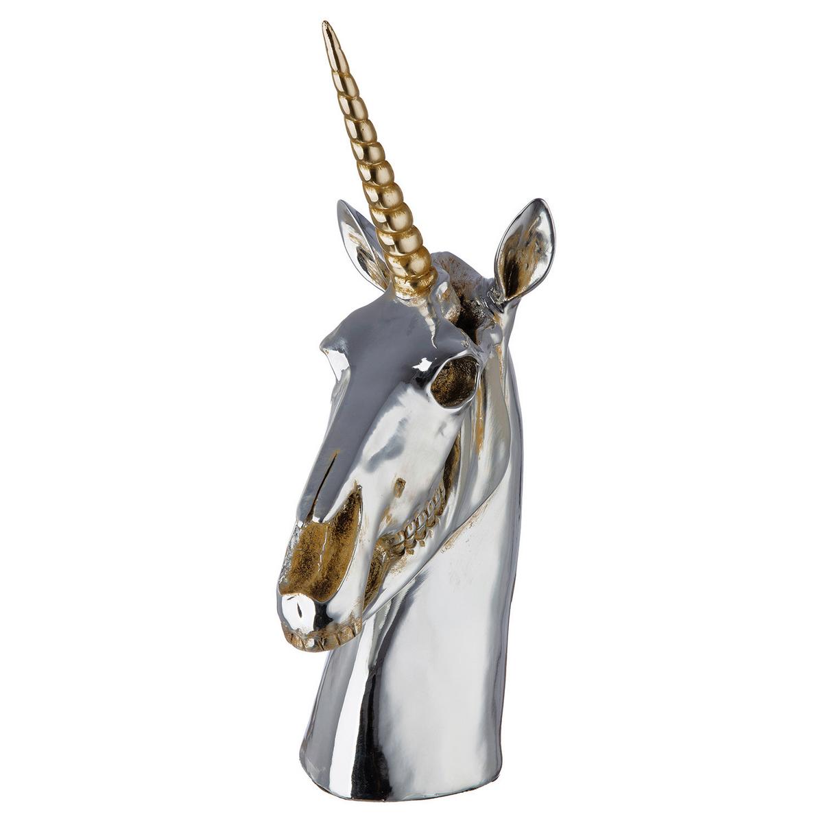 Dekoeinhorn Skulptur Aurax Silberfarben - Silberfarben, Basics, Kunststoff (29/47,5/19cm)