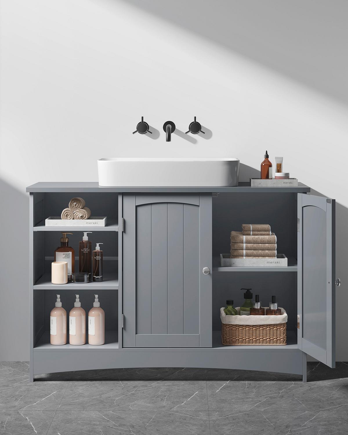 WASCHBECKENUNTERSCHRANK WASHBASIN CABINET - Chromfarben/Grau, MODERN, Holzwerkstoff/Metall (90/60/30cm) - MID.YOU