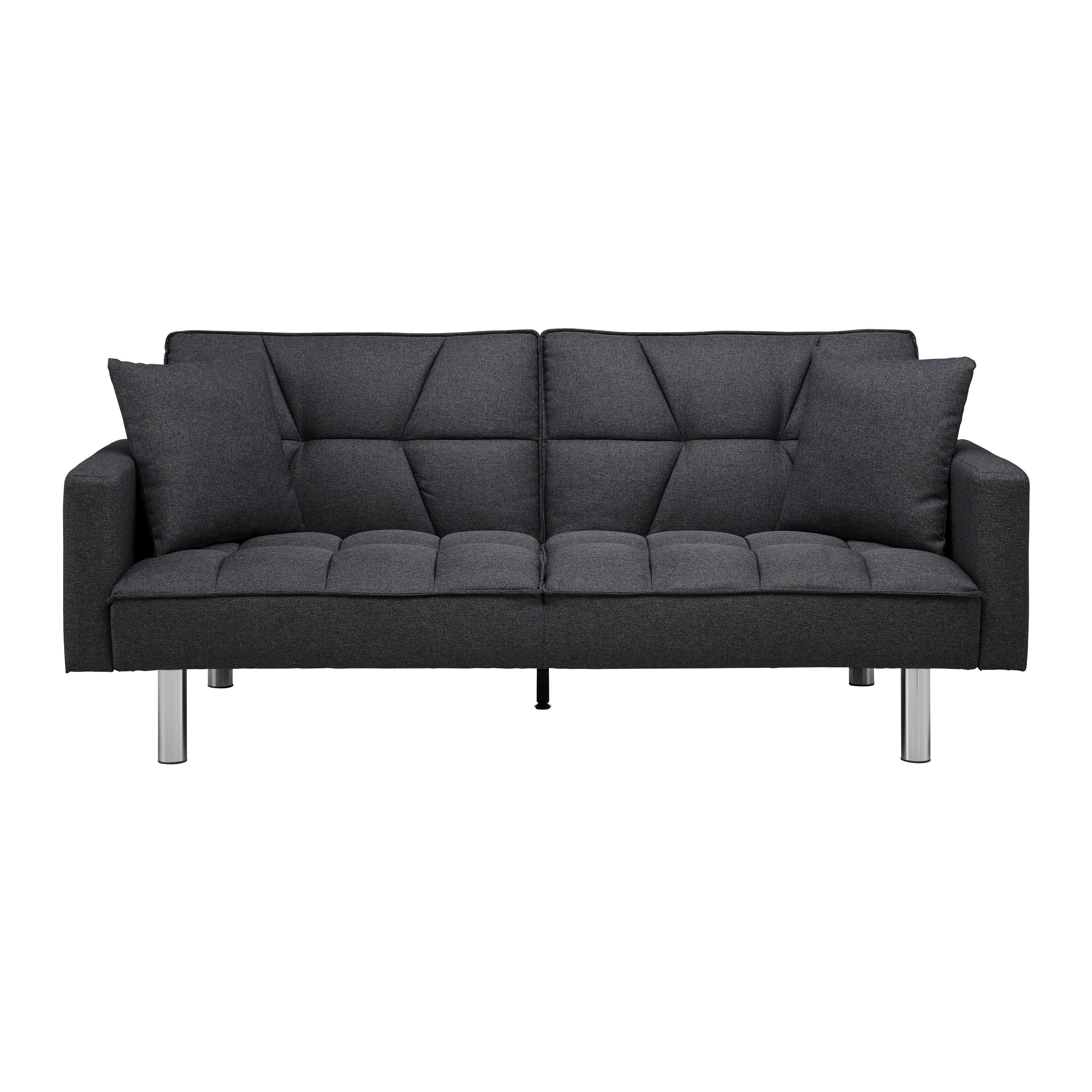 Schlafsofa in dunkel- grau inkl. 2 Kissen "David" - Chromfarben/Dunkelgrau, Modern, Holz/Textil (196/83/89cm) - Bessagi Home
