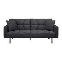 Schlafsofa in dunkel- grau inkl. 2 Kissen "David" - Chromfarben/Dunkelgrau, Modern, Holz/Textil (196/83/89cm) - Bessagi Home