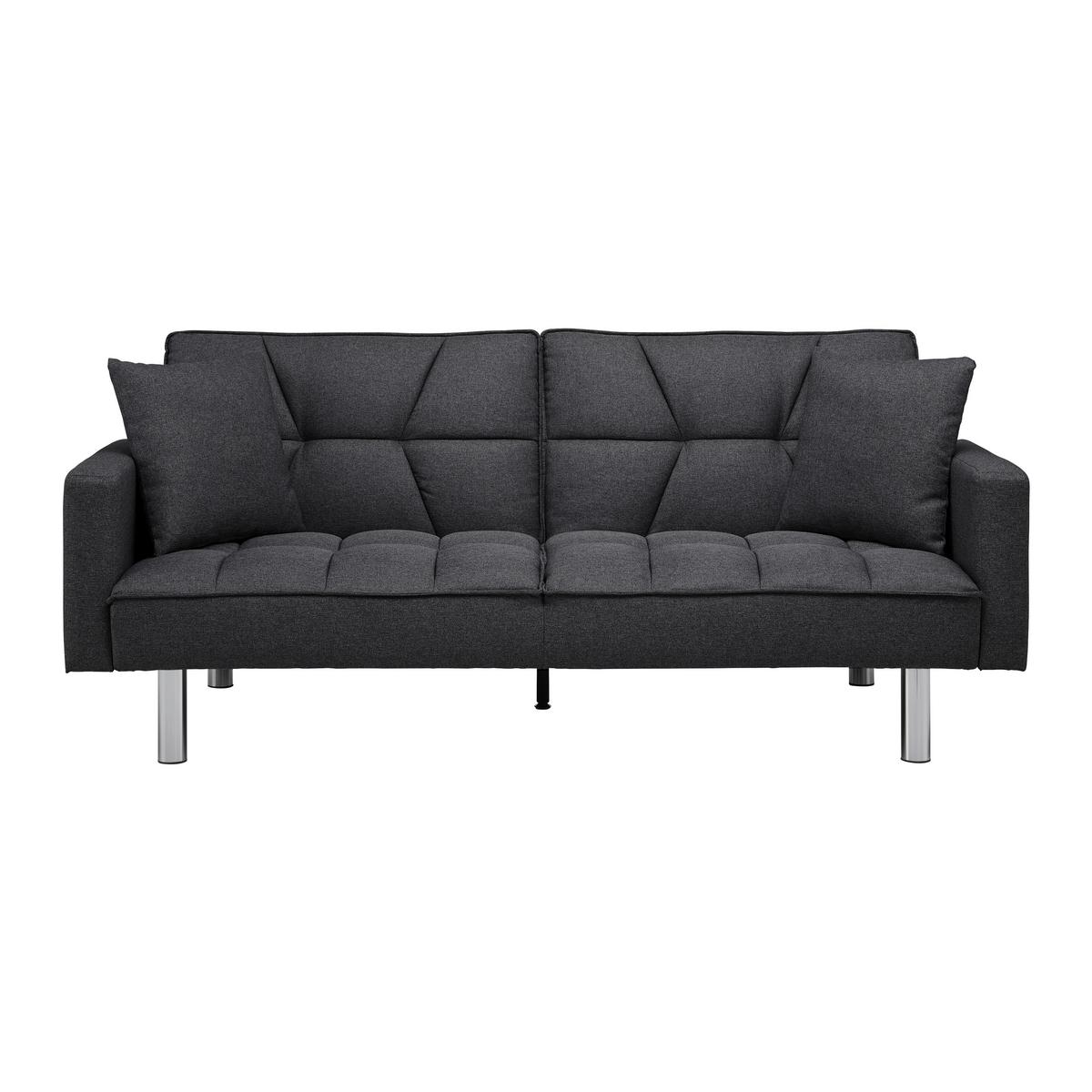 Schlafsofa in dunkel- grau inkl. 2 Kissen "David" - Chromfarben/Dunkelgrau, Modern, Holz/Textil (196/83/89cm) - Bessagi Home