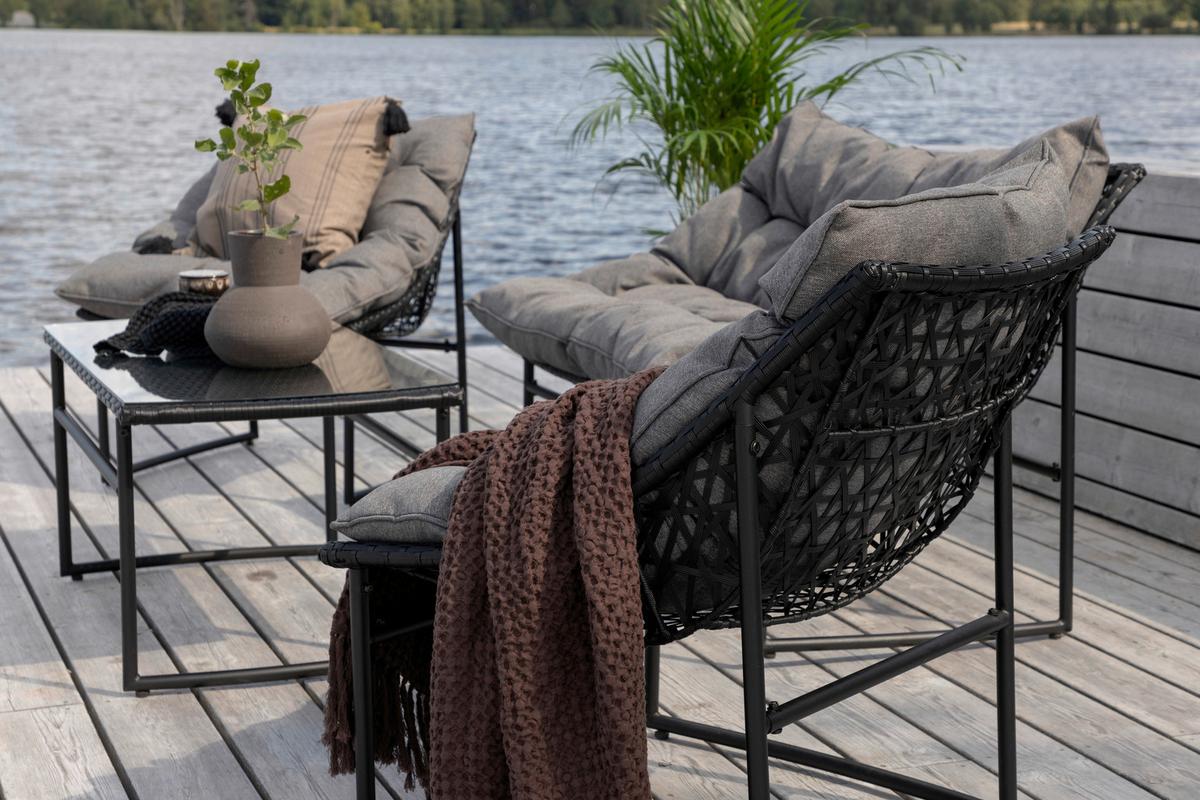 Loungegarnitur Tina 4-tlg. Grau/Schwarz - Schwarz/Grau, KONVENTIONELL, Kunststoff/Textil - Gardenson