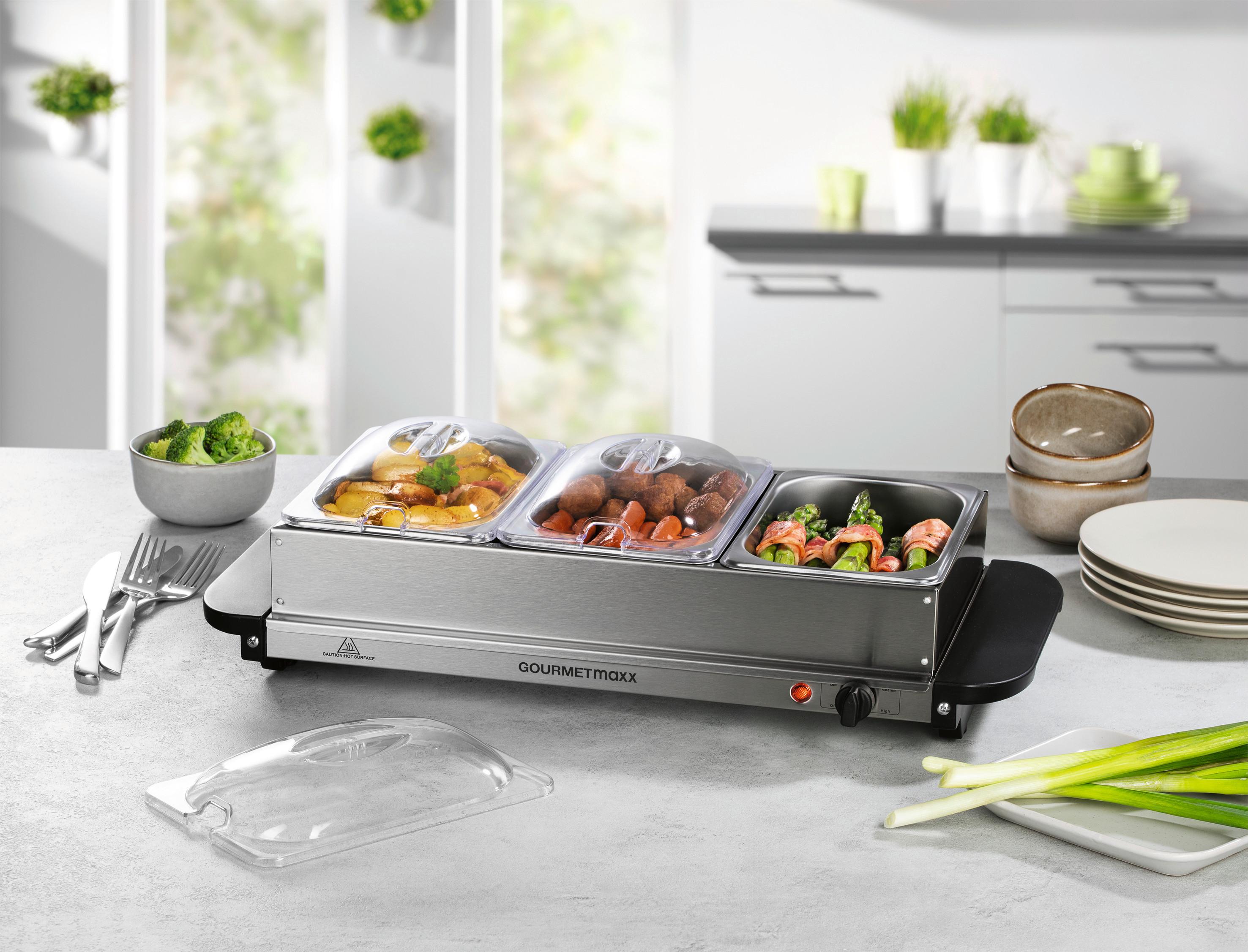 PODGRZEWACZ BUFETOWY 16442 - kolor srebrny/czarny, Basics, tworzywo sztuczne/metal (54,6/14,7/27,8cm) - GOURMETMAXX