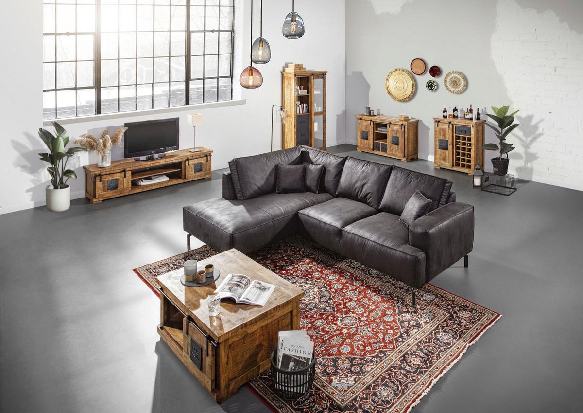 KOMODA NISKA BARNEY - kolor naturalny/czarny, Konventionell, metal/drewno (160/50/45cm) - Landscape