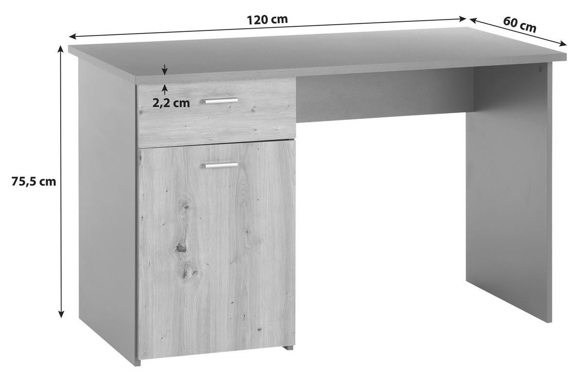 Pisalna Miza Simon Antracit, Barva Hrasta - barve aluminija/antracit, Moderno, umetna masa/leseni material (120/75,5/60cm) - Mömax