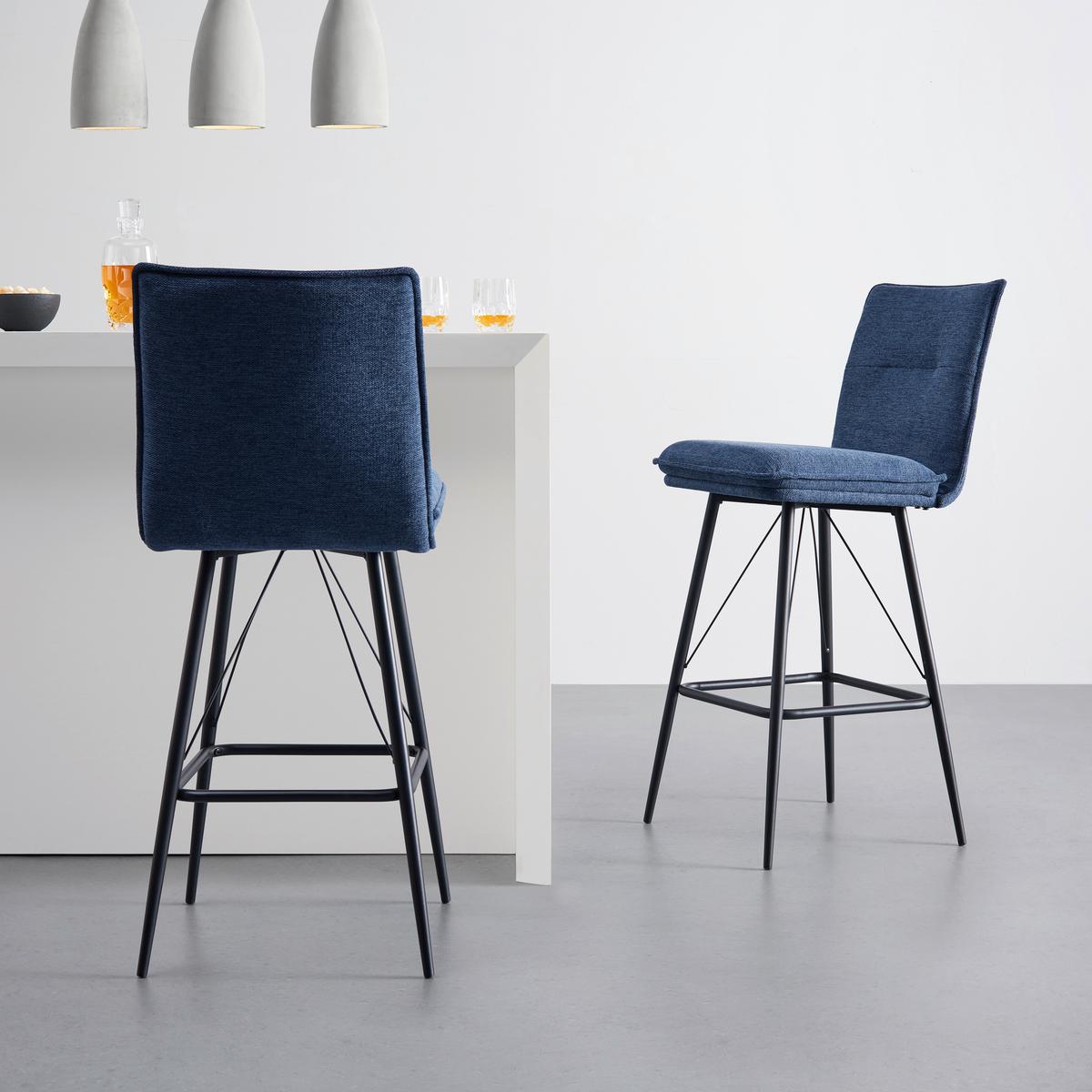 Barhocker-Set Boris Blau Webstoff Gepolstert - Blau/Schwarz, MODERN, Holz/Textil (44/107/56cm) - Bessagi Home