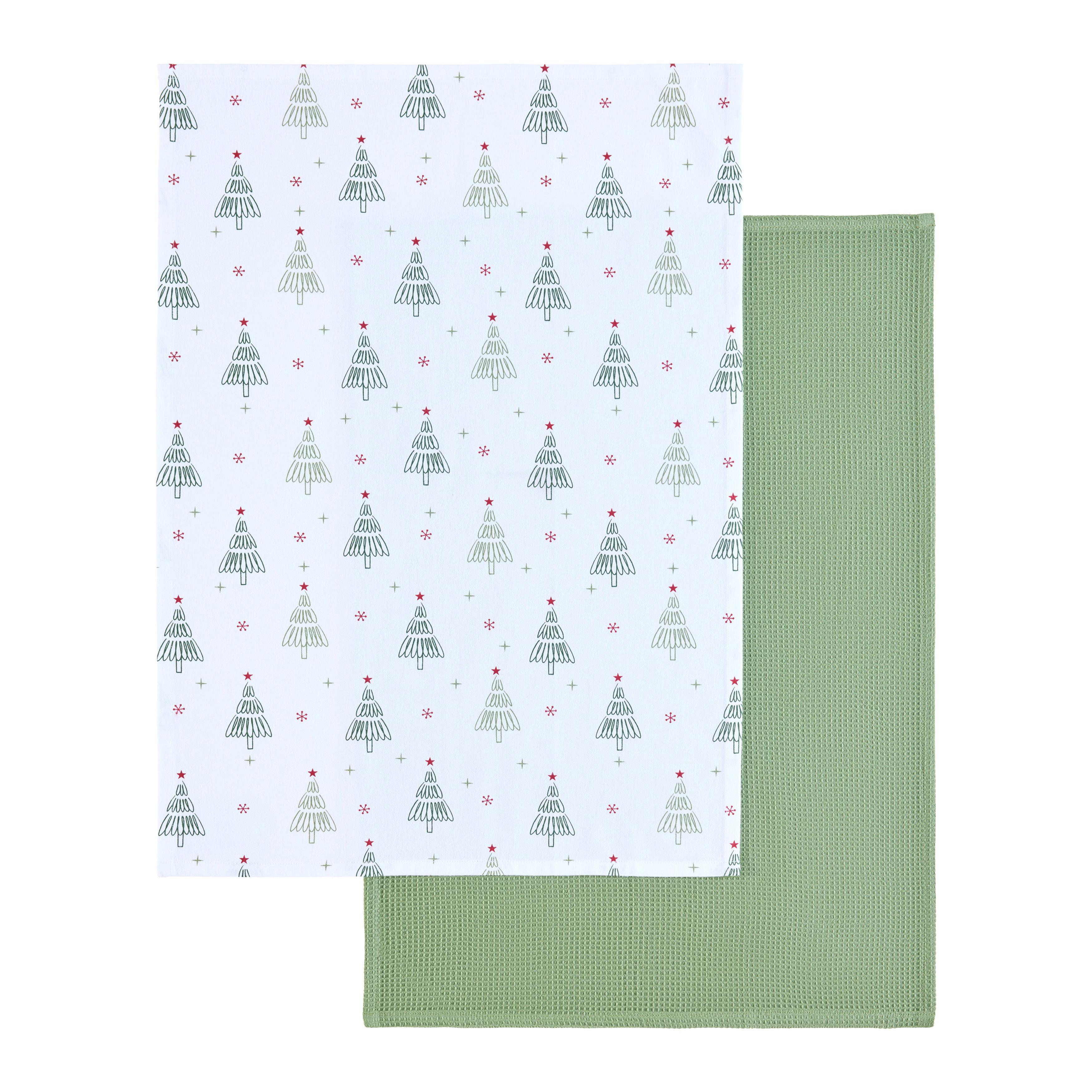 Konyharuhaszett Bäume 2db - fehér/zöld, Konventionell, textil (50/70cm) - Mömax