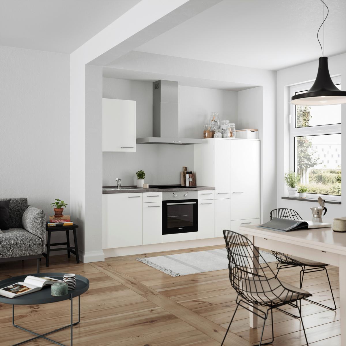 Küchenblock Touch Low m. Geräten Weiß - Schieferfarben/Edelstahlfarben, MODERN, Holzwerkstoff/Metall (270cm) - Nobilia