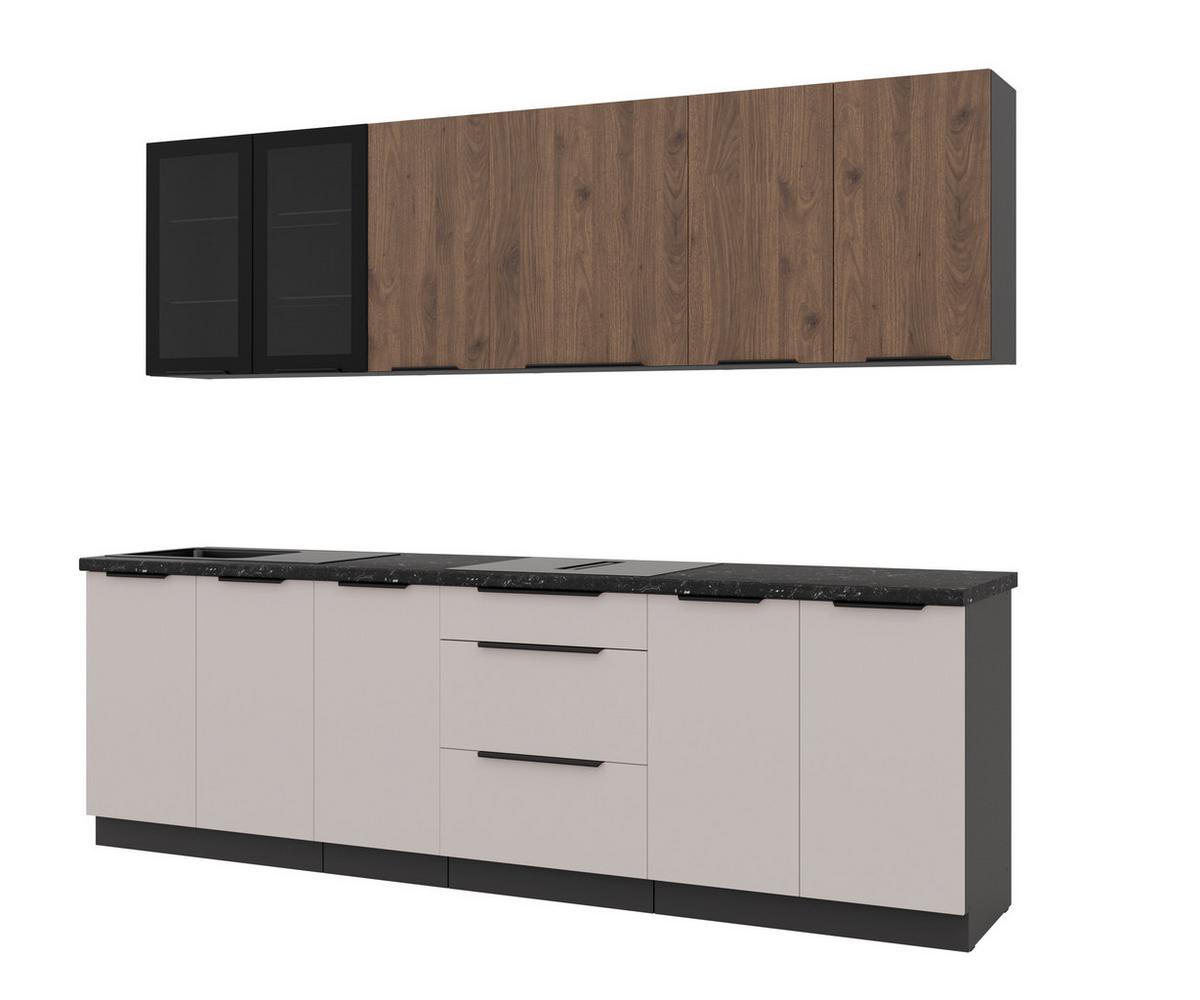 Blok Kuhinja Arona/monza - kašmir/boja orahovog drveta, Moderno, staklo/metal (260/210/60cm) - Modern Living
