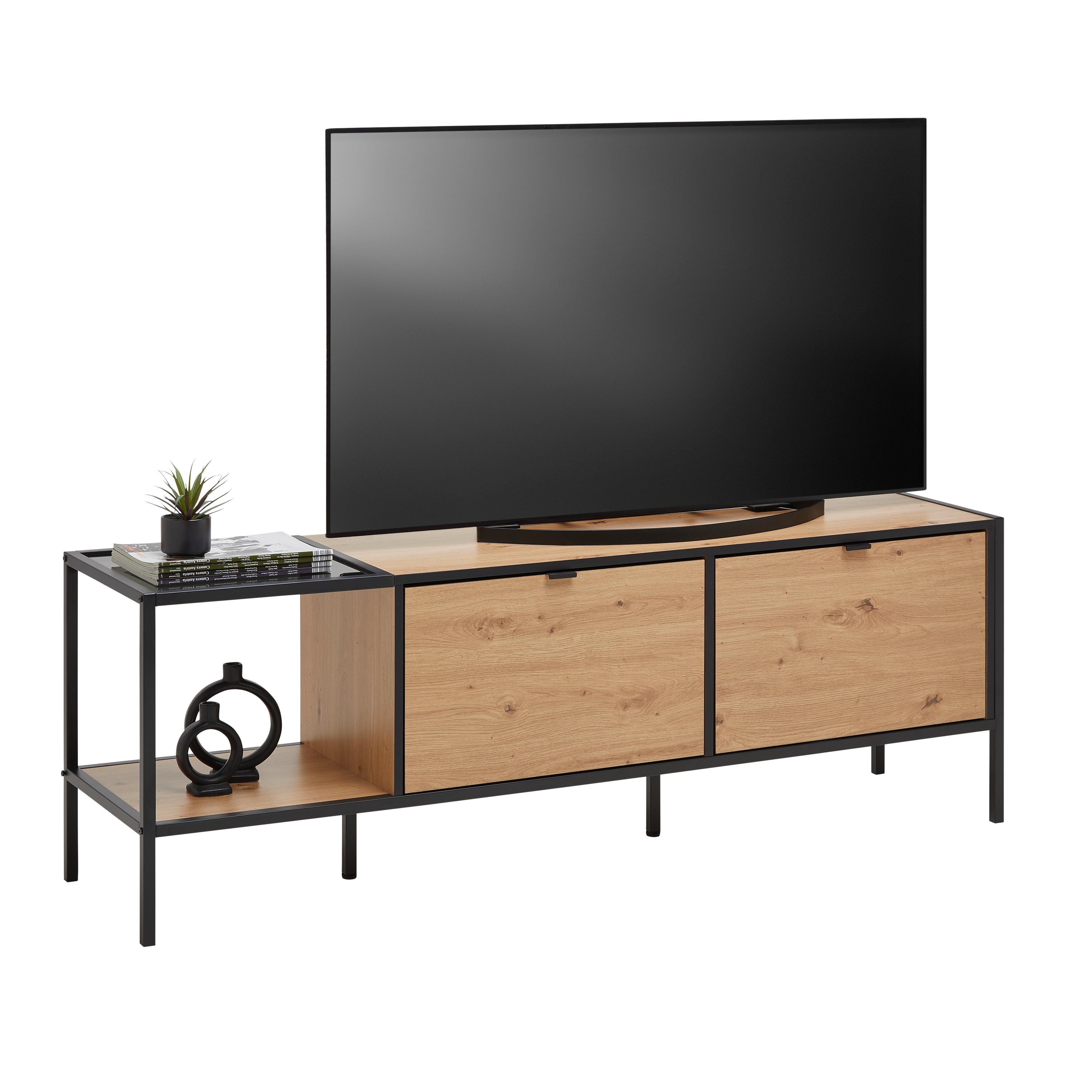 Tv Szekrény Queens - natúr színű/fekete, Modern, faalapú anyag/fém (160/54/40cm) - Mömax