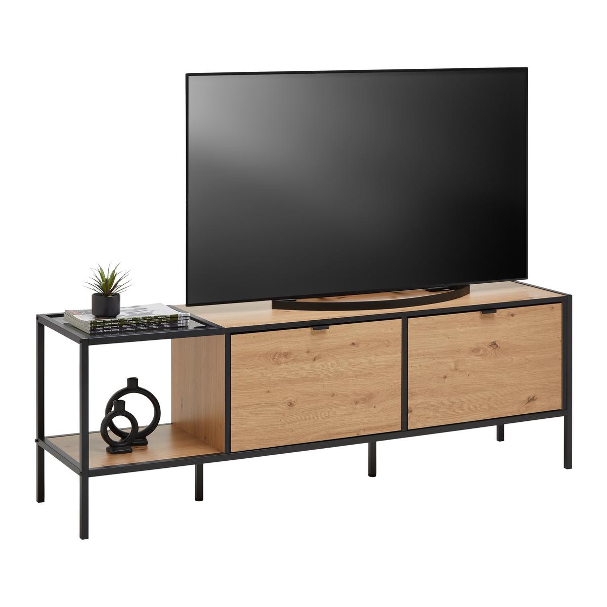 Tv Szekrény Queens - natúr színű/fekete, Modern, faalapú anyag/fém (160/54/40cm) - Mömax