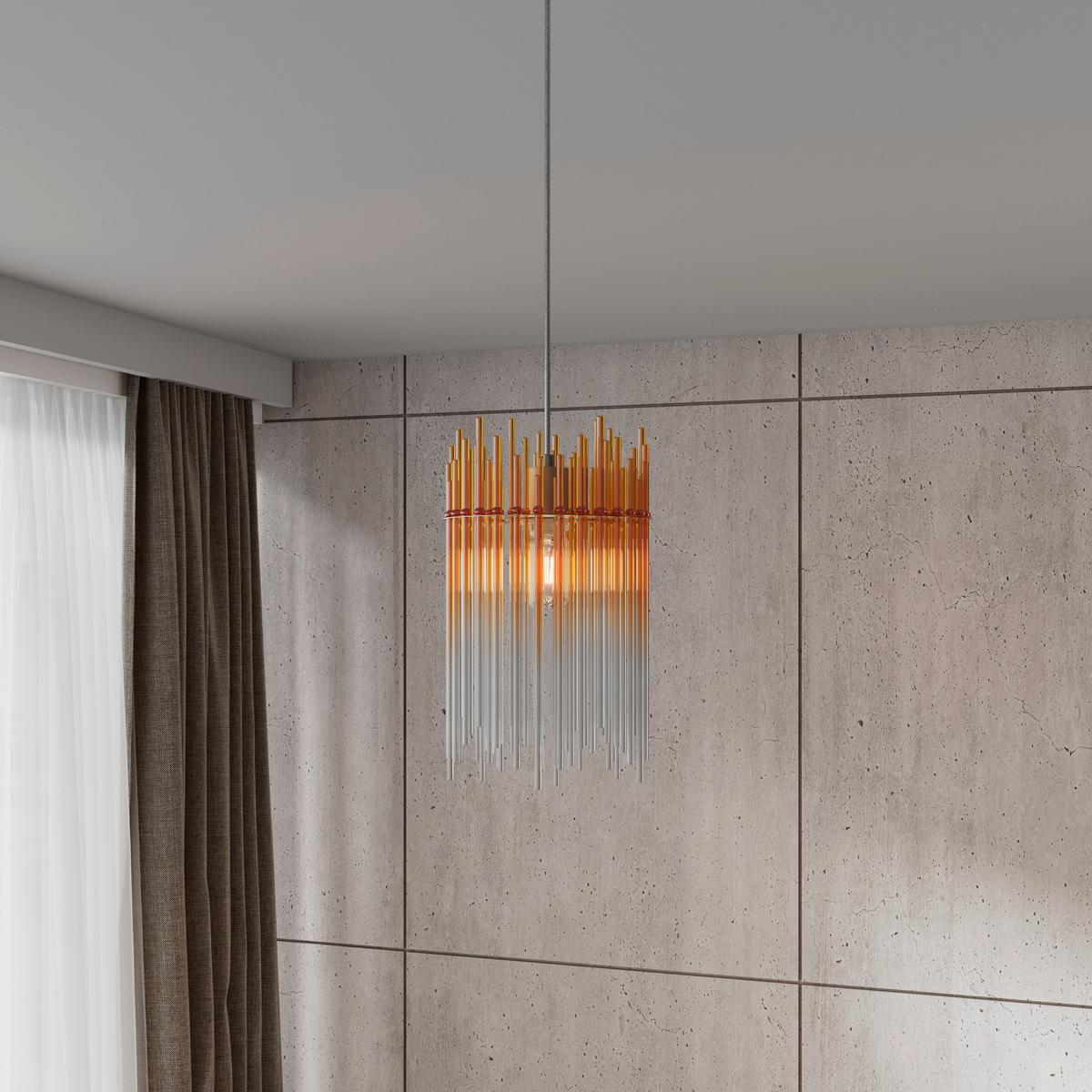 Függőlámpa Stab 1 Égős - Pezsgő/borostyánszínű, Modern, műanyag/üveg (20/20/150cm)