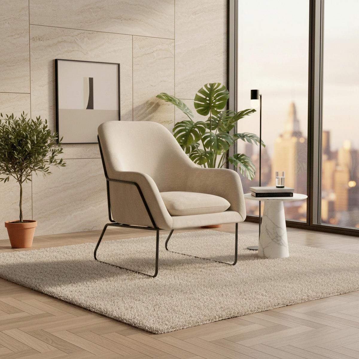 Sessel Kezia Beige Webstoff - Beige/Creme, MODERN, Textil/Metall (71/84/79cm) - Bessagi Home