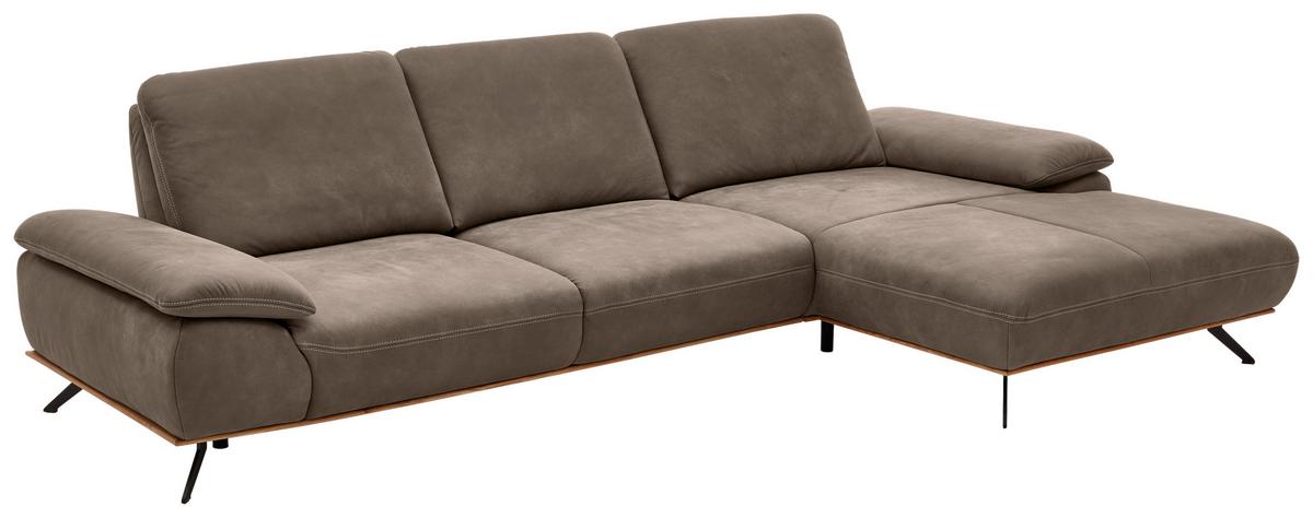 Wohnlandschaft Erling Alufarben - Beige/Alufarben, MODERN, Leder/Metall (322/89/187cm) - Premium Living