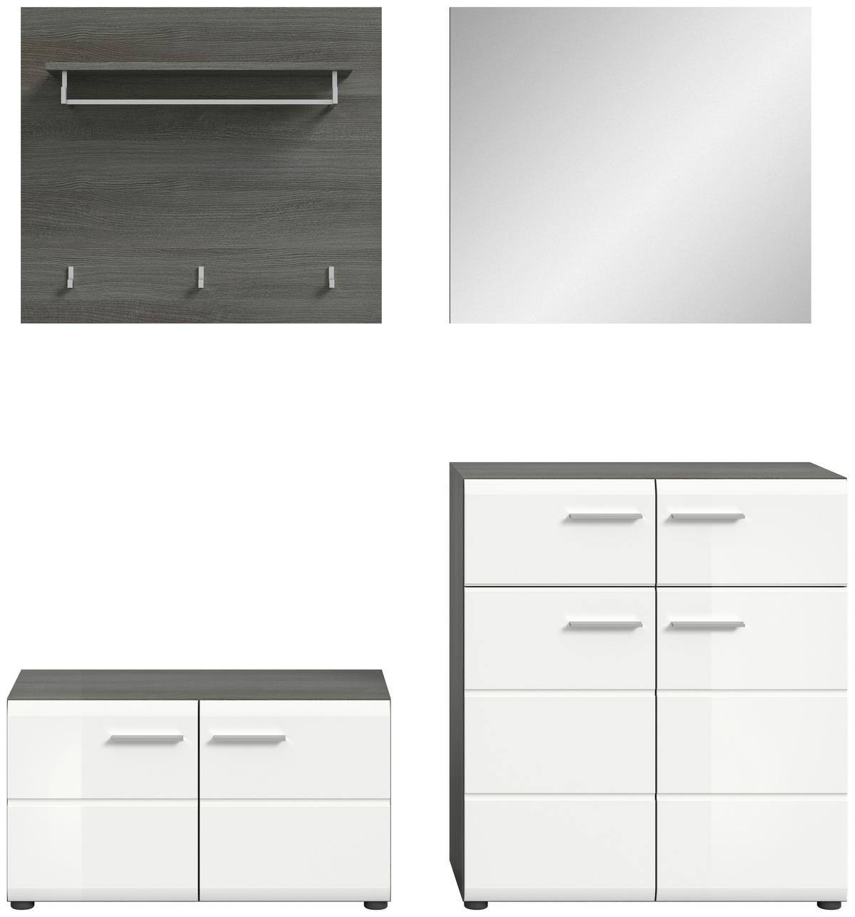 Garderobe Salsa 4-tlg. ca. 175x192x37 cm Weiß/Rauchs. - Weiß Hochglanz, Design, Glas/Holzwerkstoff (175/192/37cm) - MID.YOU
