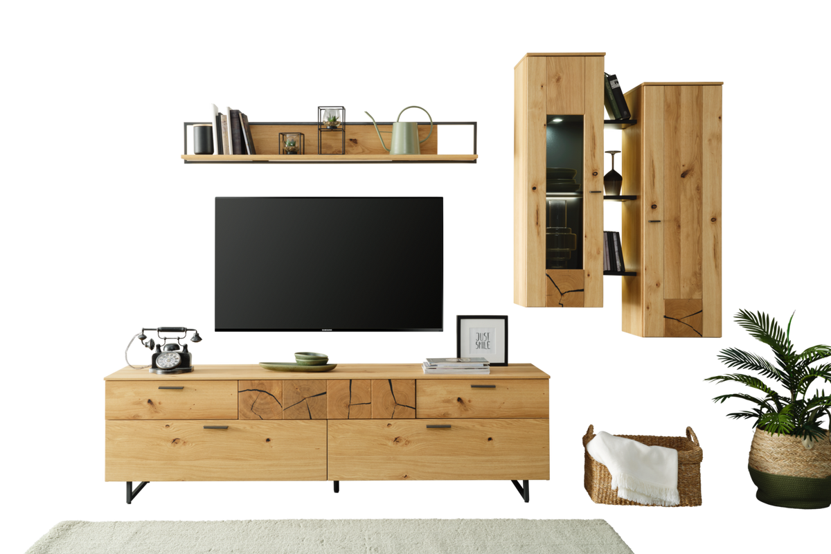 Hängeelement Stockholm in Eichefarben - Eichefarben/Schwarz, MODERN, Holzwerkstoff/Metall (37/119/38cm) - Premium Living