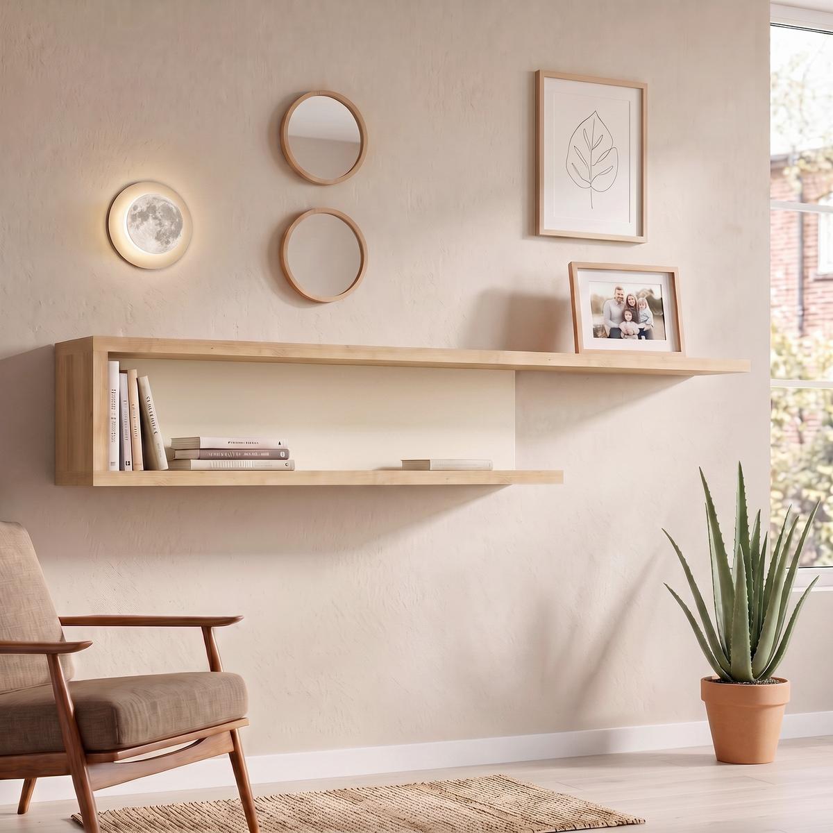 Zidna Polica Lyon Hell - boje hrasta/bijela visoki sjaj, Trend, drvni materijal (140/25/20,1cm) - Modern Living