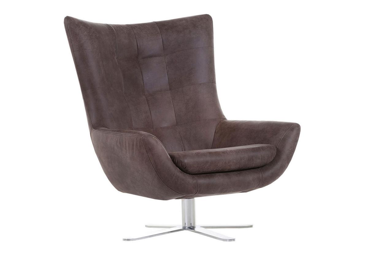 Sessel Venezuela aus Echtleder - Dunkelbraun/Alufarben, LIFESTYLE, Textil/Metall (81/95/90cm) - Premium Living