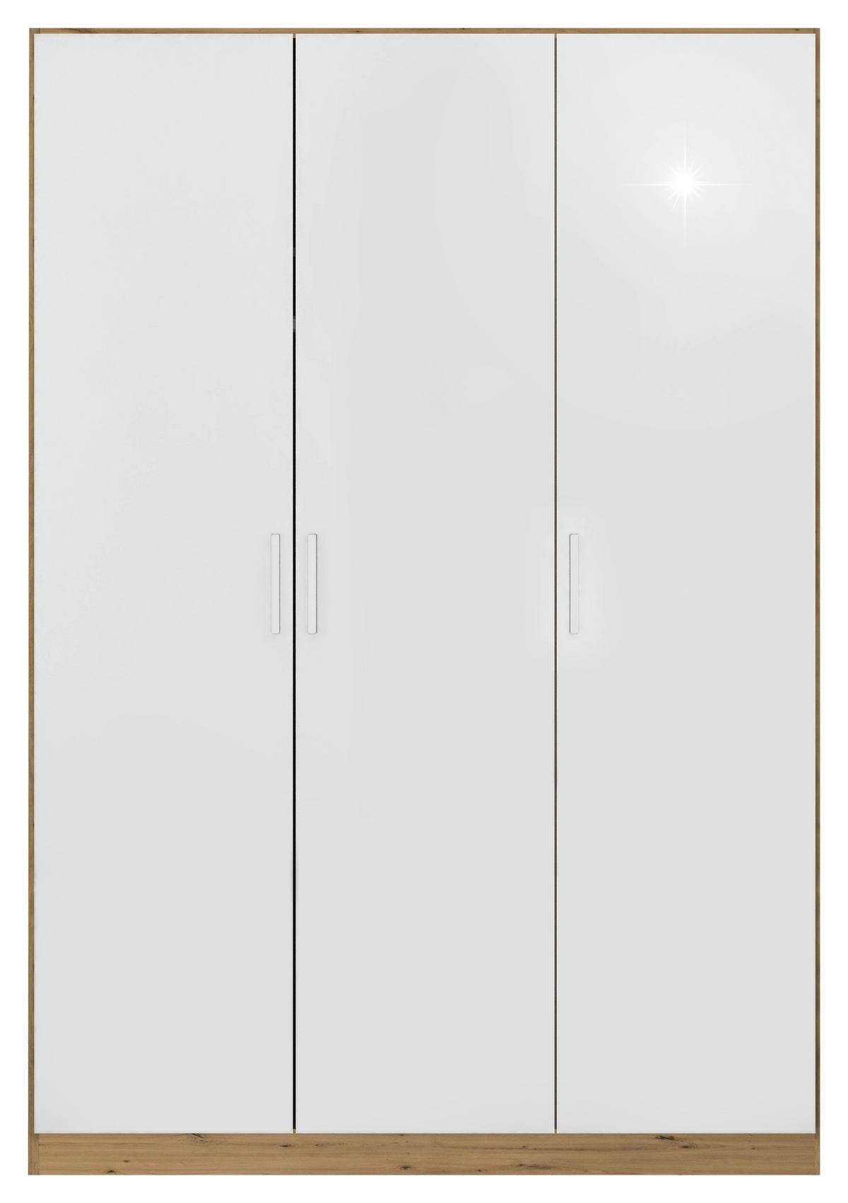 Ormar S Klasičnim Vratima Berlin - hrast Artisan/bijela visoki sjaj, Moderno, drvni materijal/plastika (136/197/54cm) - Modern Living